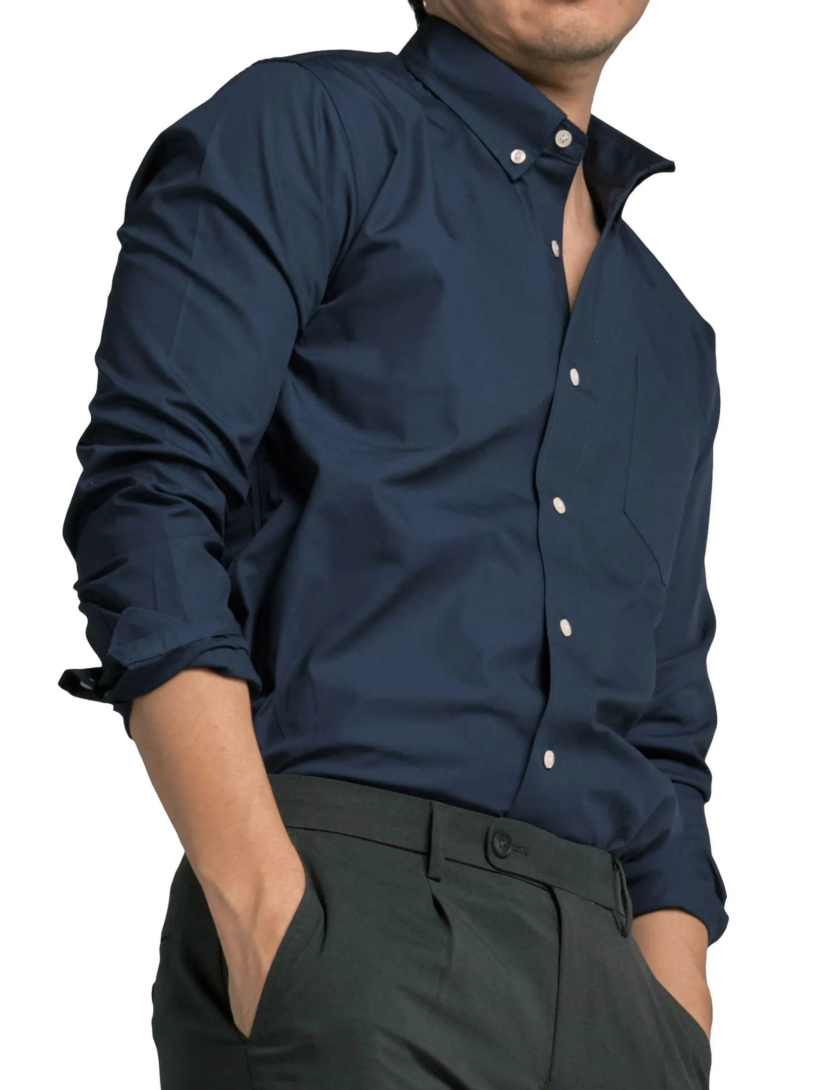 ERA-WON MEN SHIRT LONG SLEEVES BUSINESS SHIRT NAVY BLUE