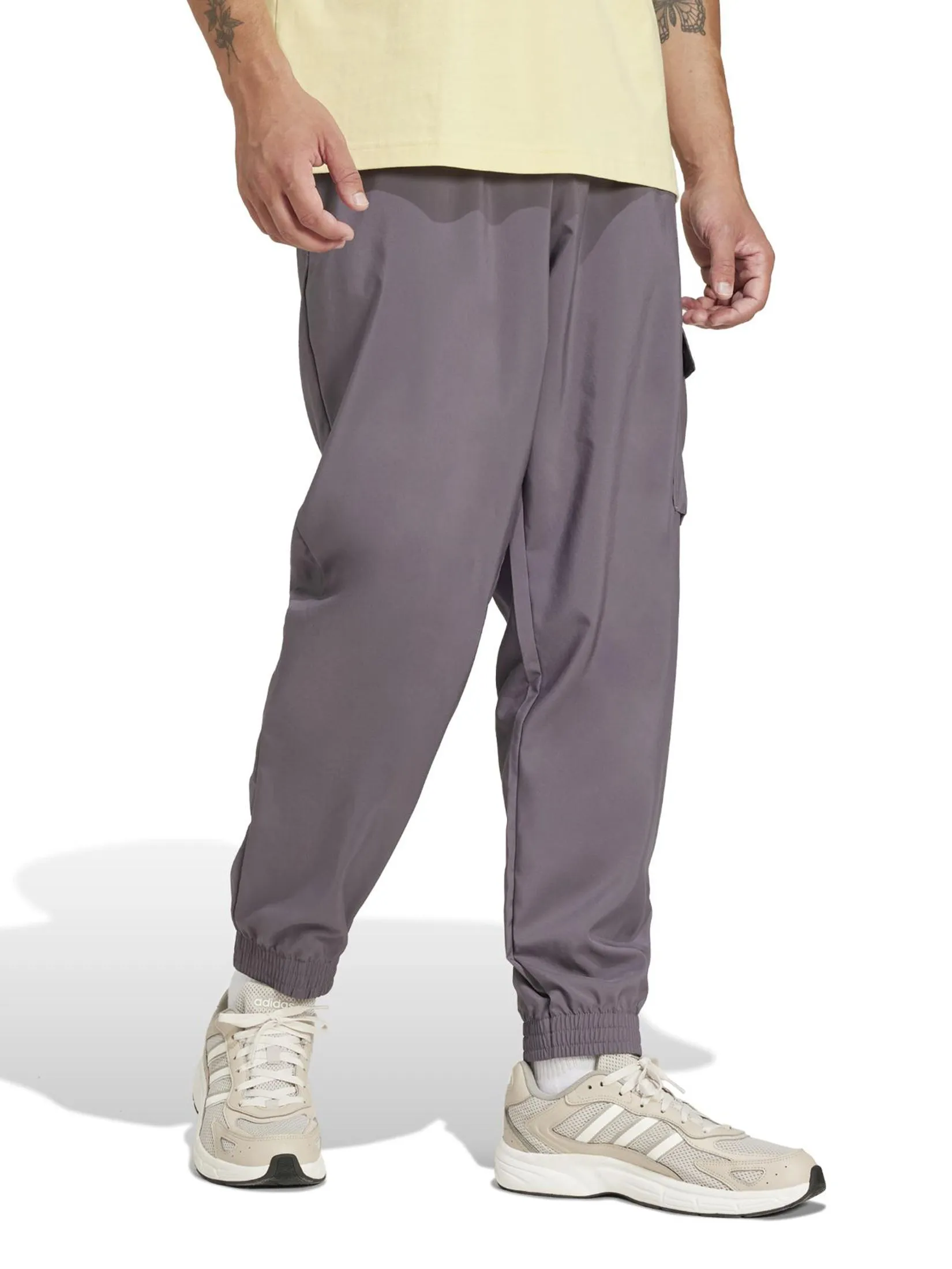 ADIDAS Men Cargo Joggers Essentials Small Logo Grey Strata / Black
