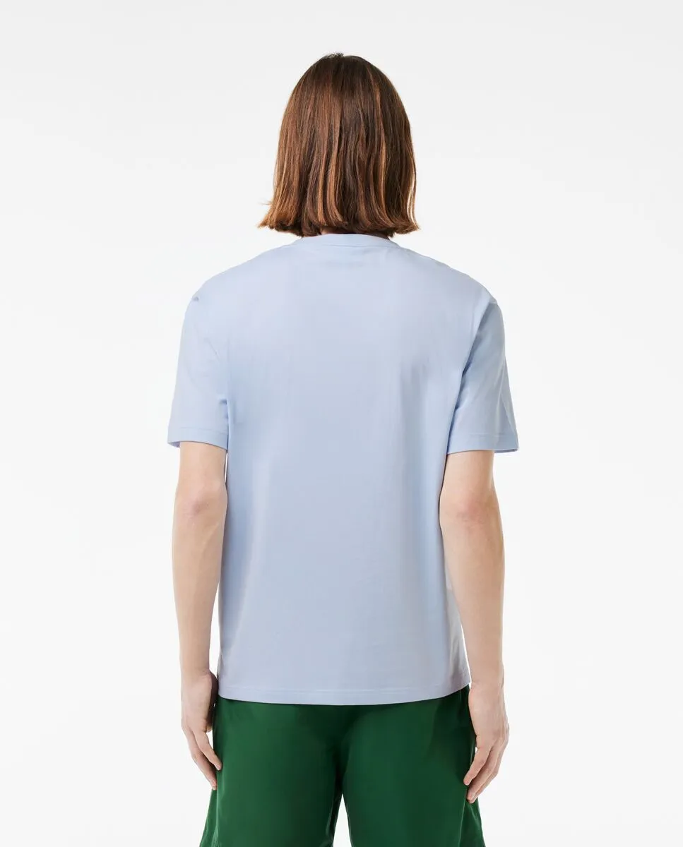 LACOSTE Cotton Contrast Print and Badge T-Shirt Light Blue