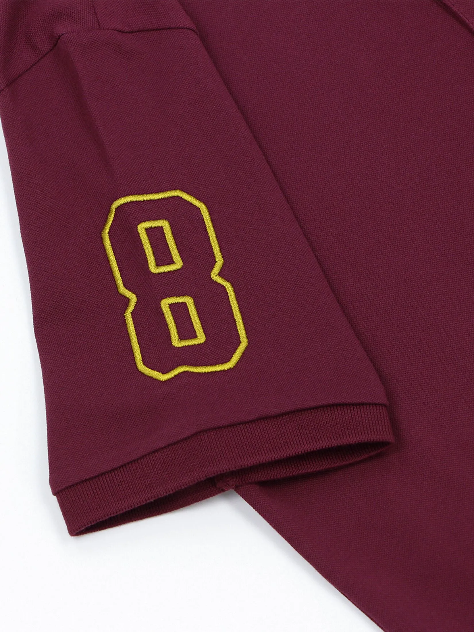 GIORDANO Men's Lycra Pique Embroidery Polo (3D Lion) Burgundy red