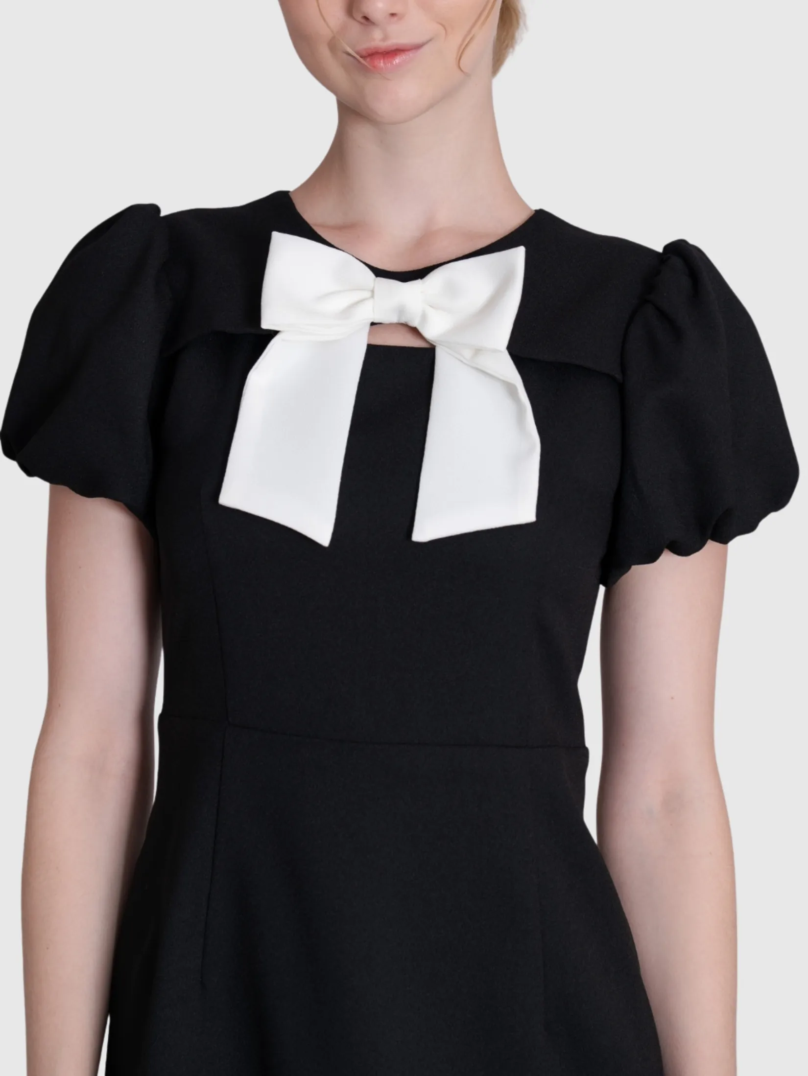 AMILA Women Dress Short Sleeves Moss Crepe Black