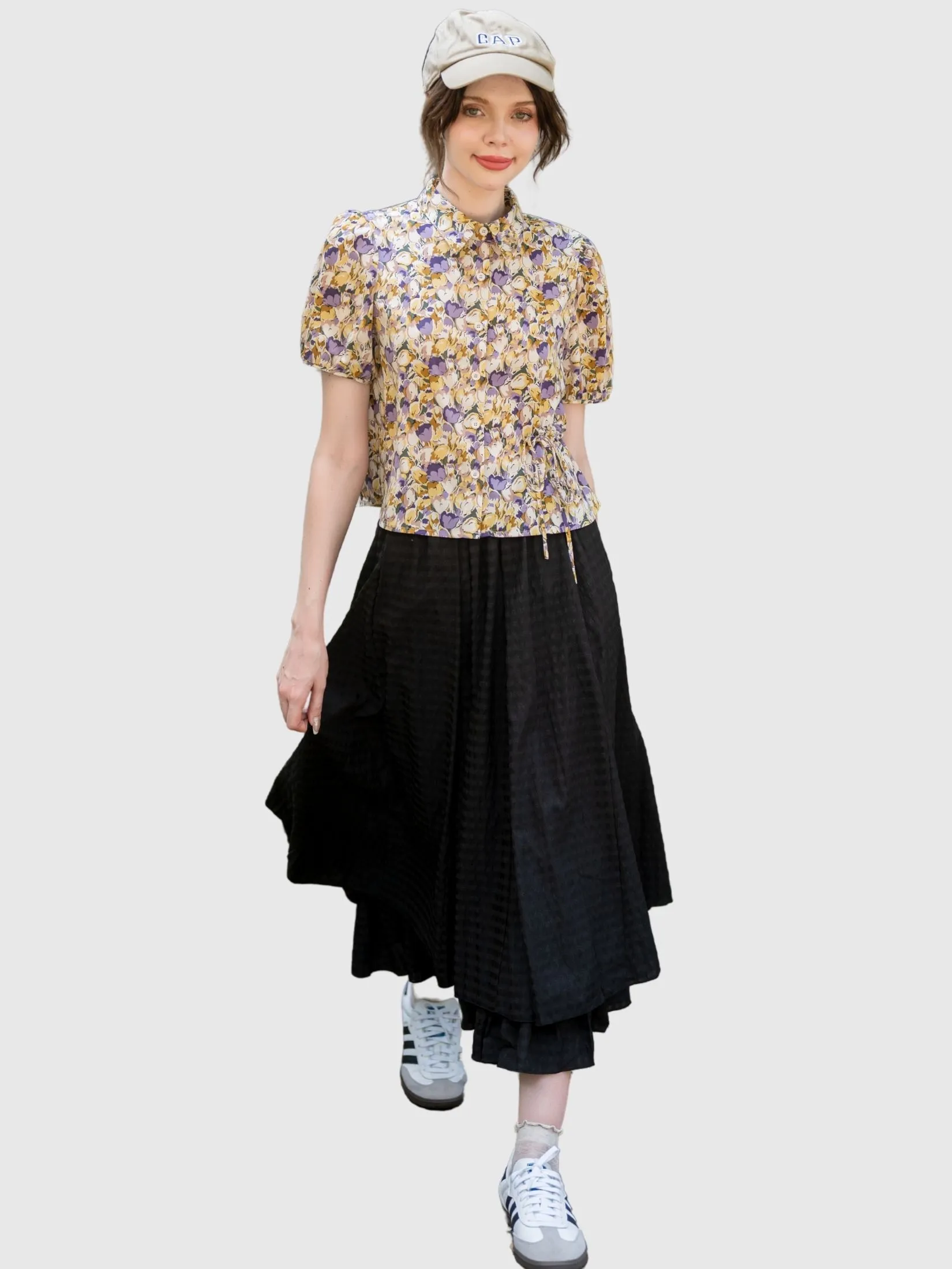 AMILA Women Shirt Short Sleeves Peach Skin Violet