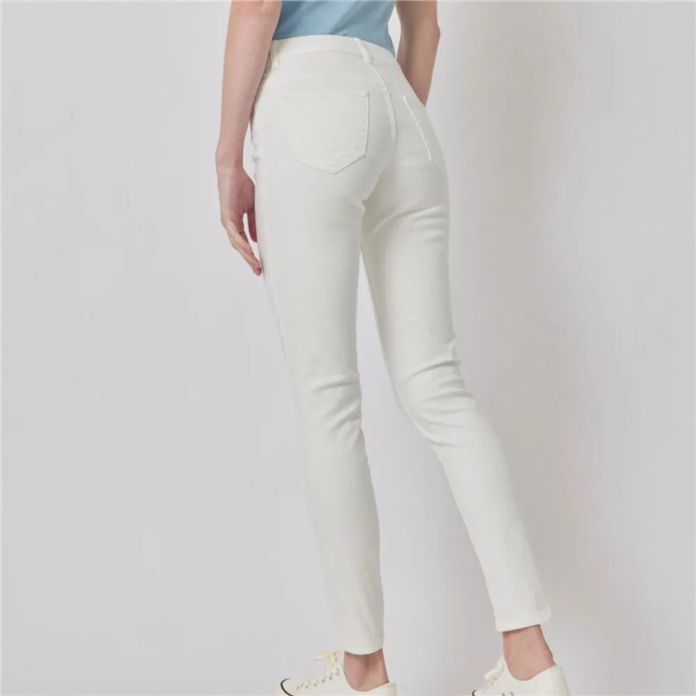 GIORDANO White Women's Stretch Cotton High Waist Slim Tapered Pants (180° Elastic Waistband)