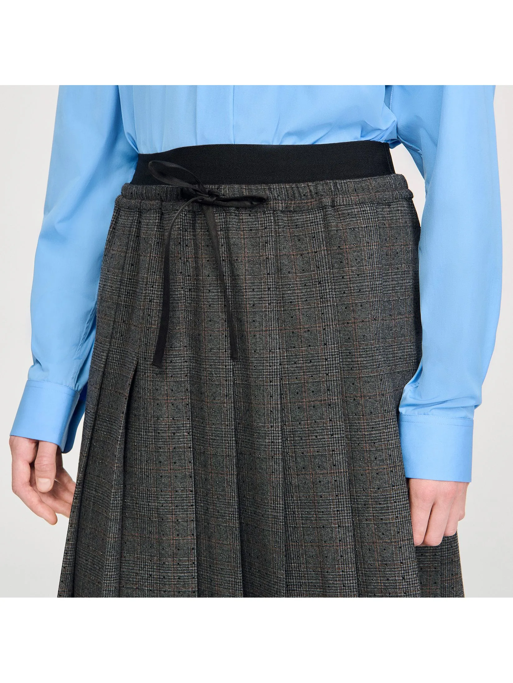 SANDRO Long Pleated Rhinestone Skirt