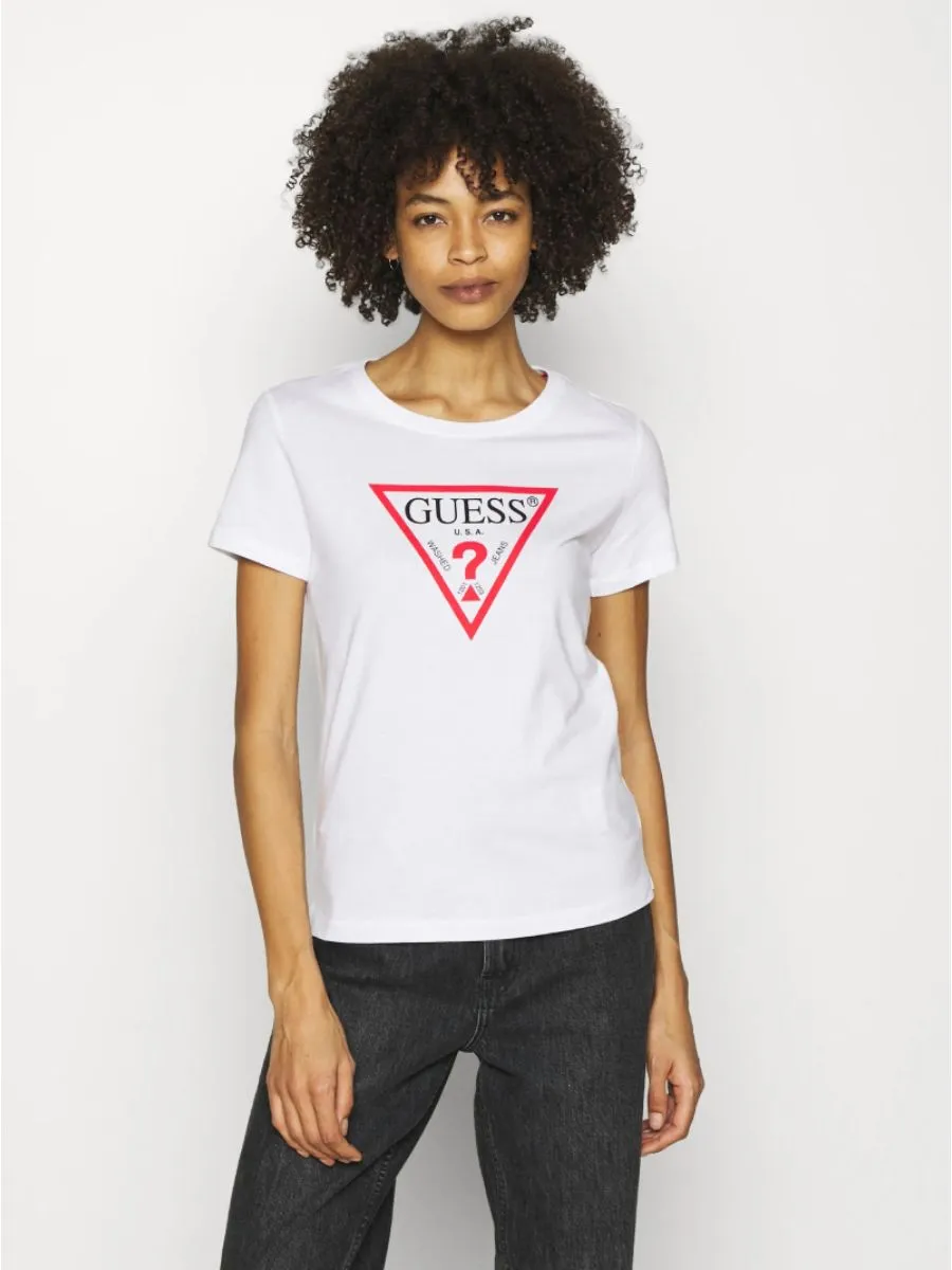 GUESS WOMEN Triangle logo T-Shirt White Size - L