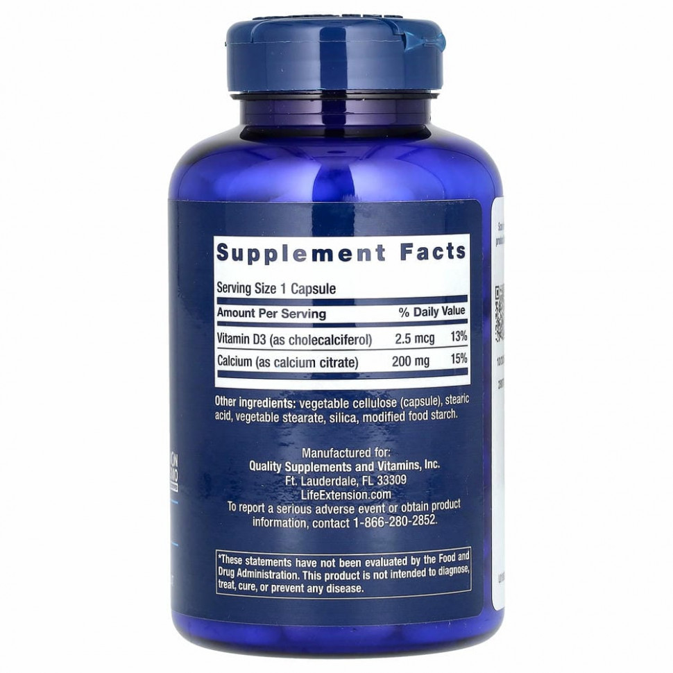 Life Extension, цитрат кальция с витамином D3, 200 капсул