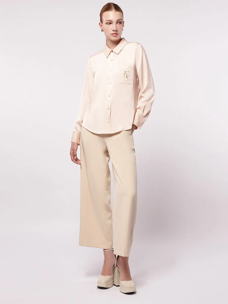 ESPADA Long Sleeve Satin Shirt Women Beige
