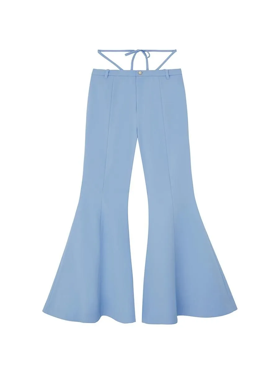 KLOSET (RS23)Tie Waist Bootcut Pants Blue Size - L