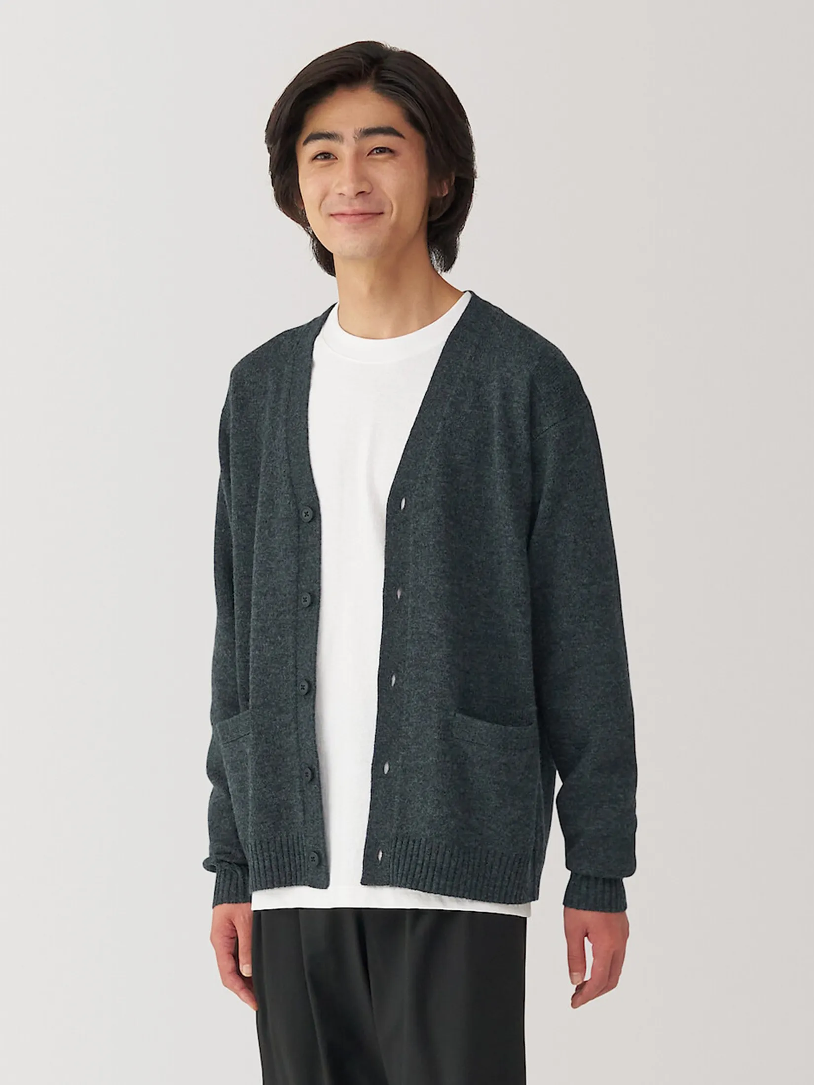 MUJI Men Cardigan Washable Mid-Gauge V-Neck