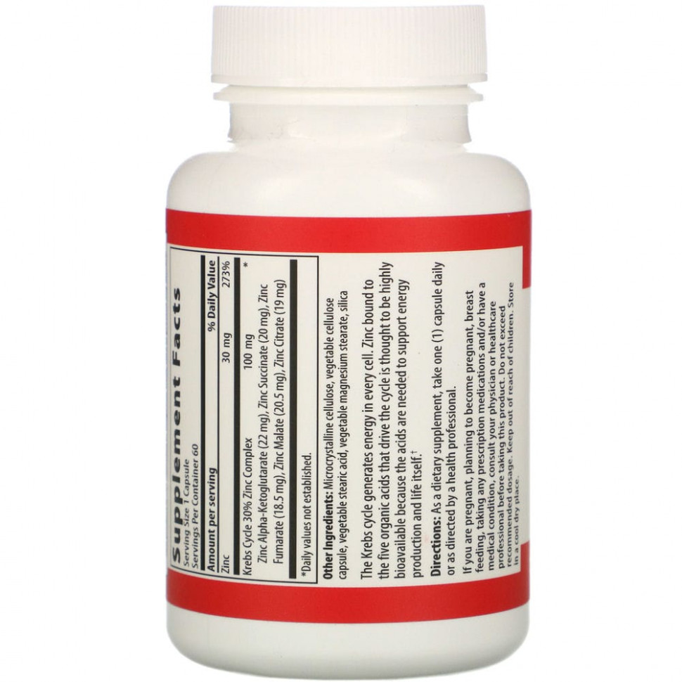 Vibrant Health, Krebs Zinc, 60 растительных капсул