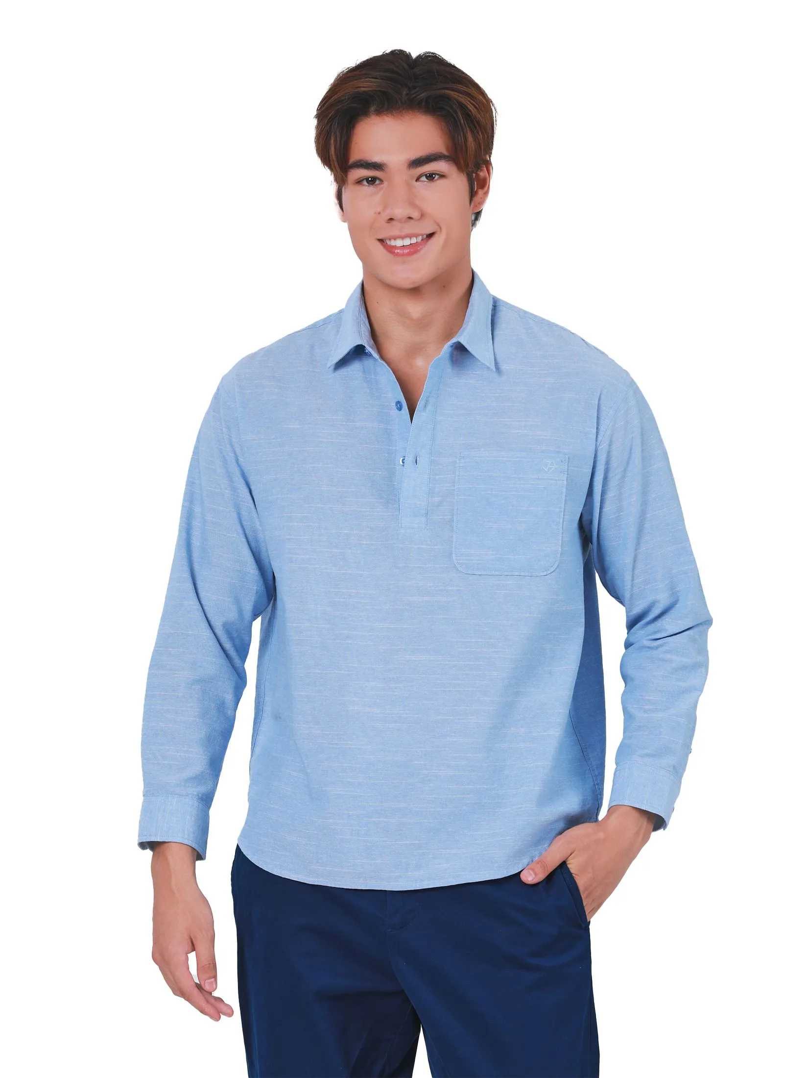 JOHN HENRY Men's Long Sleeves Shirts (Regular Fit) REJUVENATE VACATION Blue Size - L