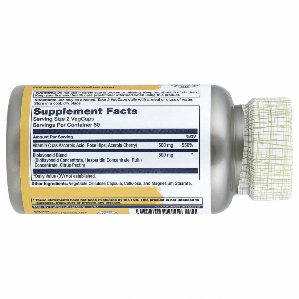 Solaray, Витамин C и биофлавоноиды, соотношение 1: 1, 100 растительных капсул