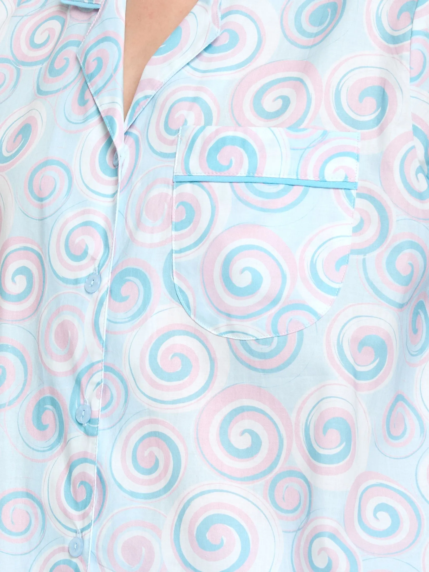 CLAUDIA'S ROMANCE Women Pyjamas Set Hawaiian Shirt Long Sleeves + Pants Light Blue