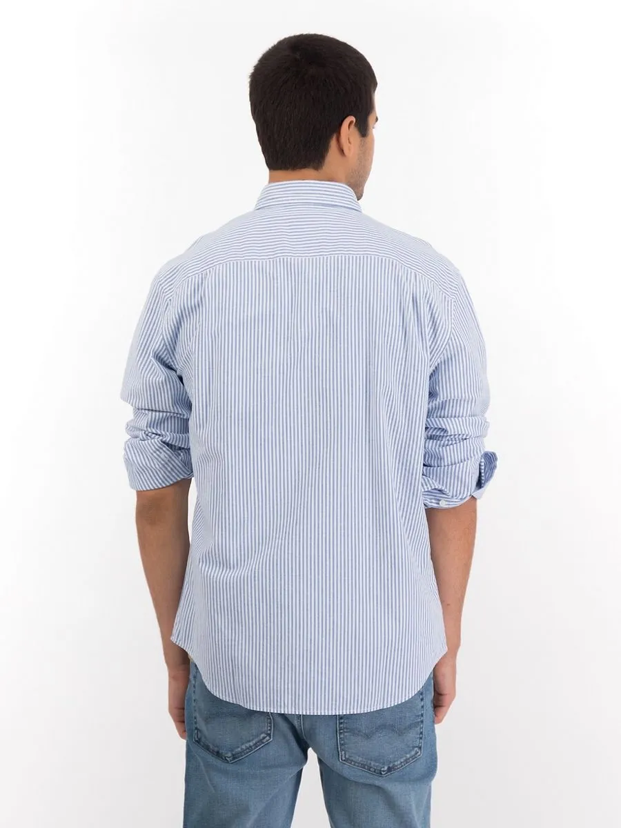 AMERICAN EAGLE MEN 2104 INT CF BTD BENGAL STRIPE OXFORD W EAGLE 401 LIGHT BLUE