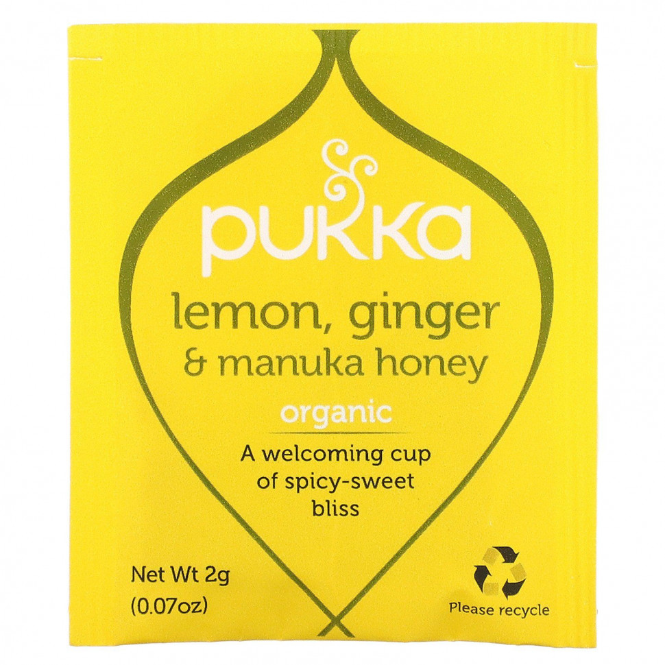 Pukka Herbs, Lemon Ginger & Munka Honey Tea, 20 Herbal Tea Sachets, 0.07 oz (2 g) Each