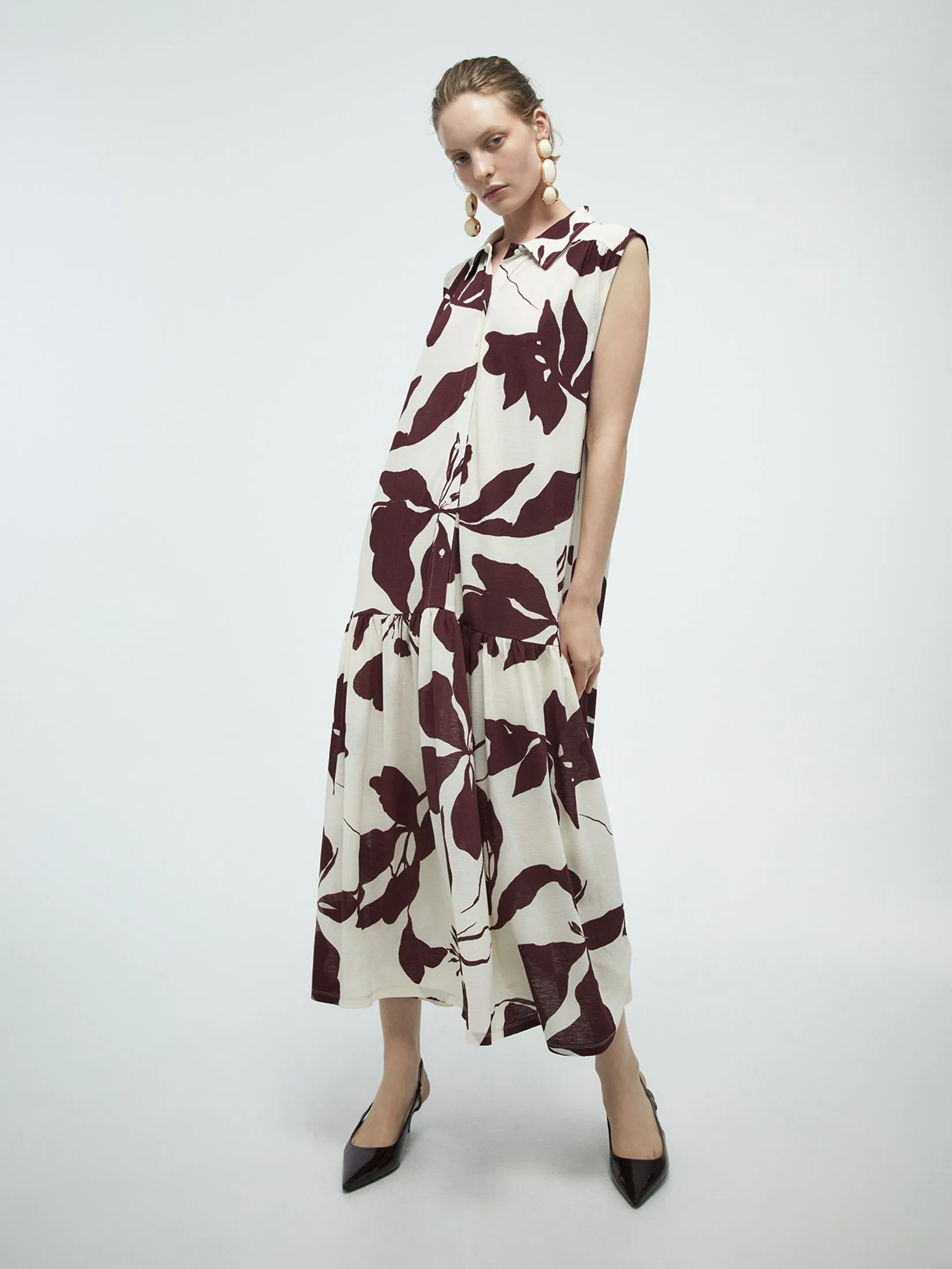 SFERA Women Midi Dress Basic Shirt Burgundy