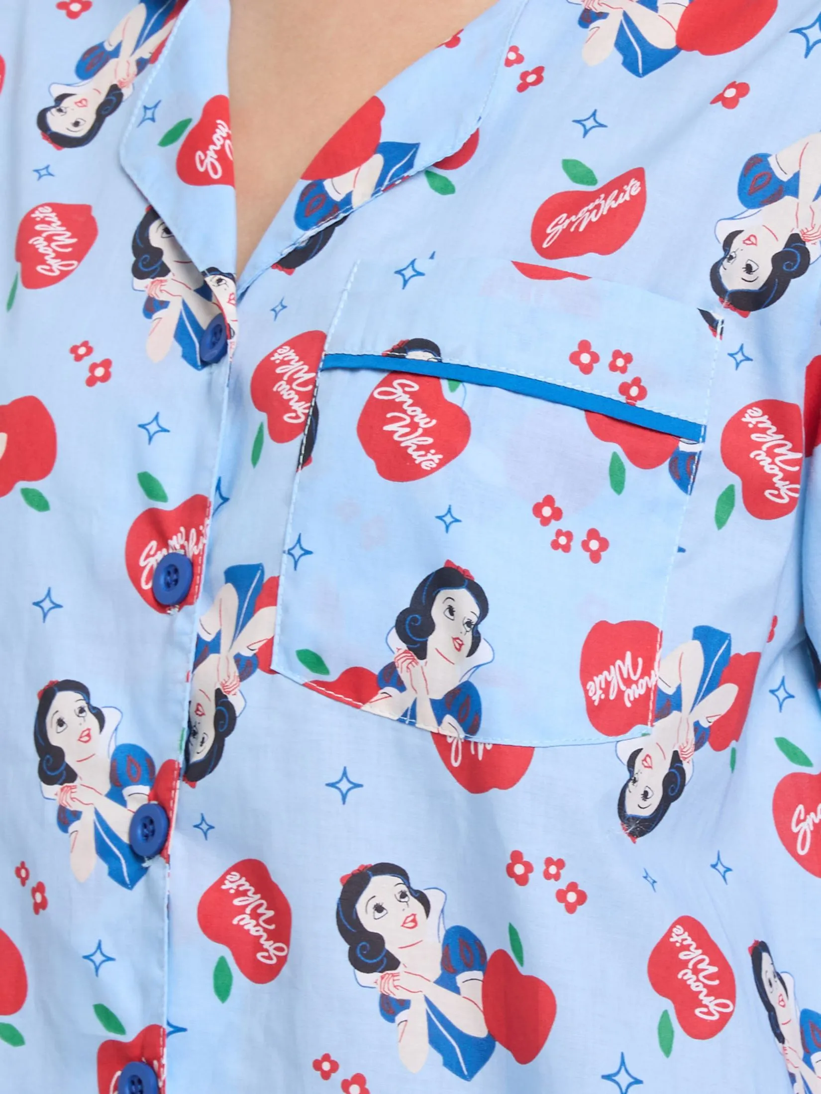 SWEET SENSATIONS Women Pyjamas Shirt Long Sleeves + Pants Disney Snow White Print Light Blue