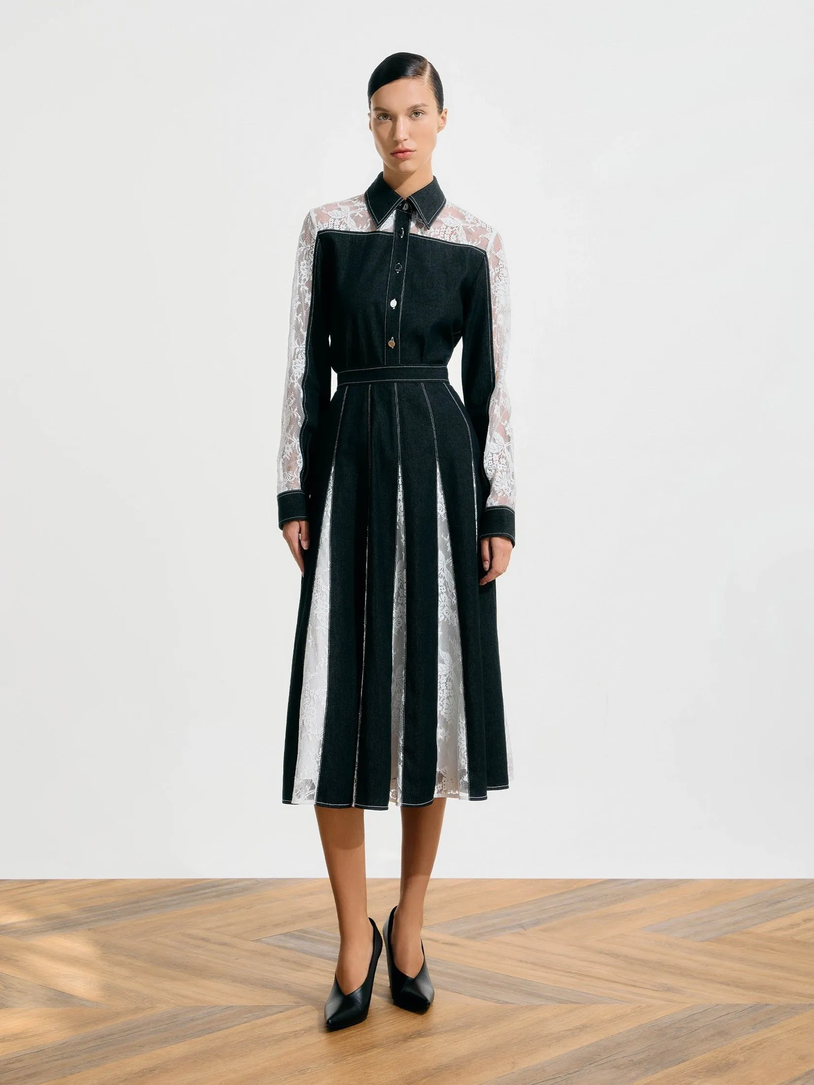 ASAVA (SS25)Hayden Denim Lace Women Skirt Black