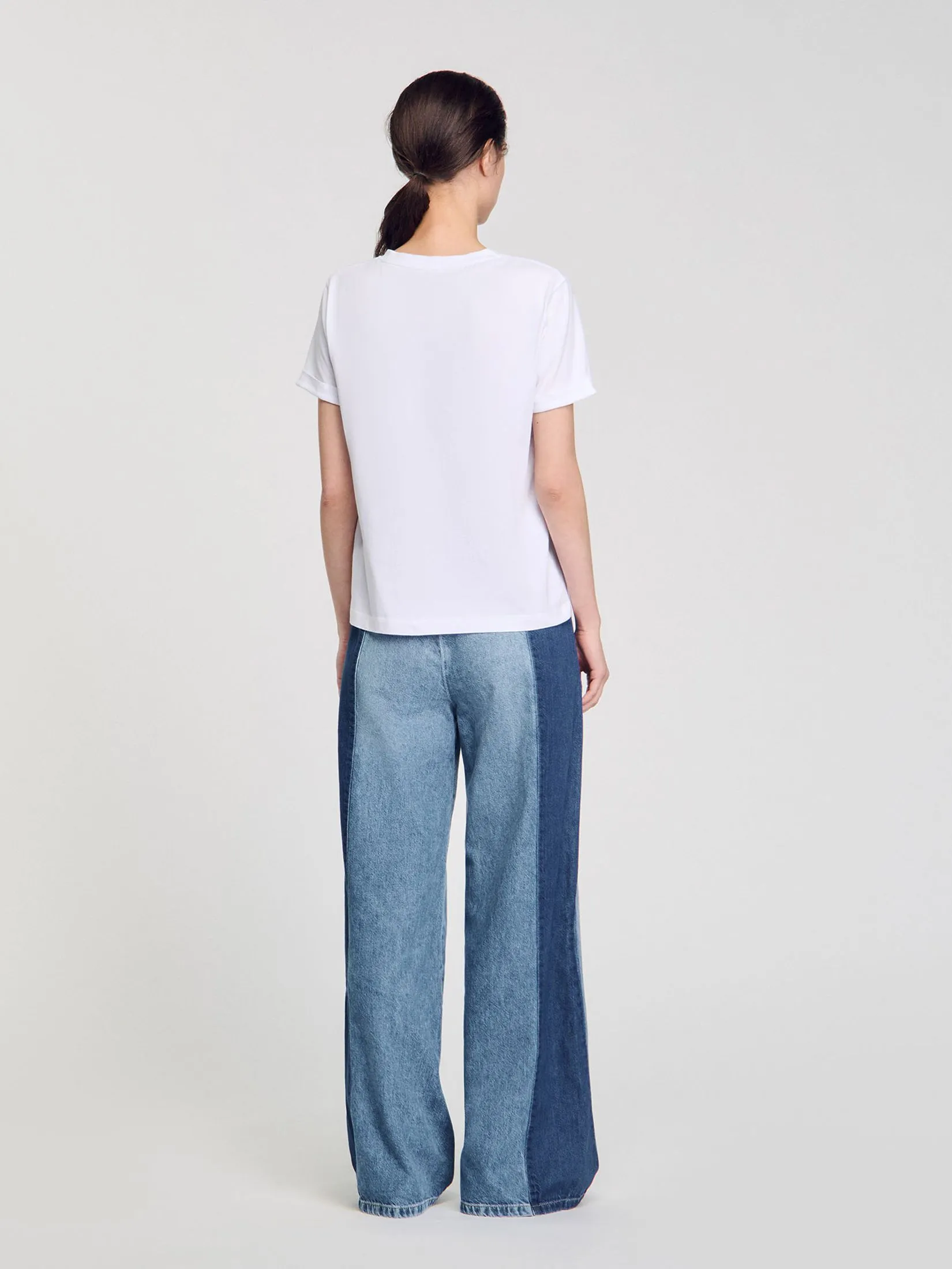 SANDRO Cotton T-Shirt with Embroidery