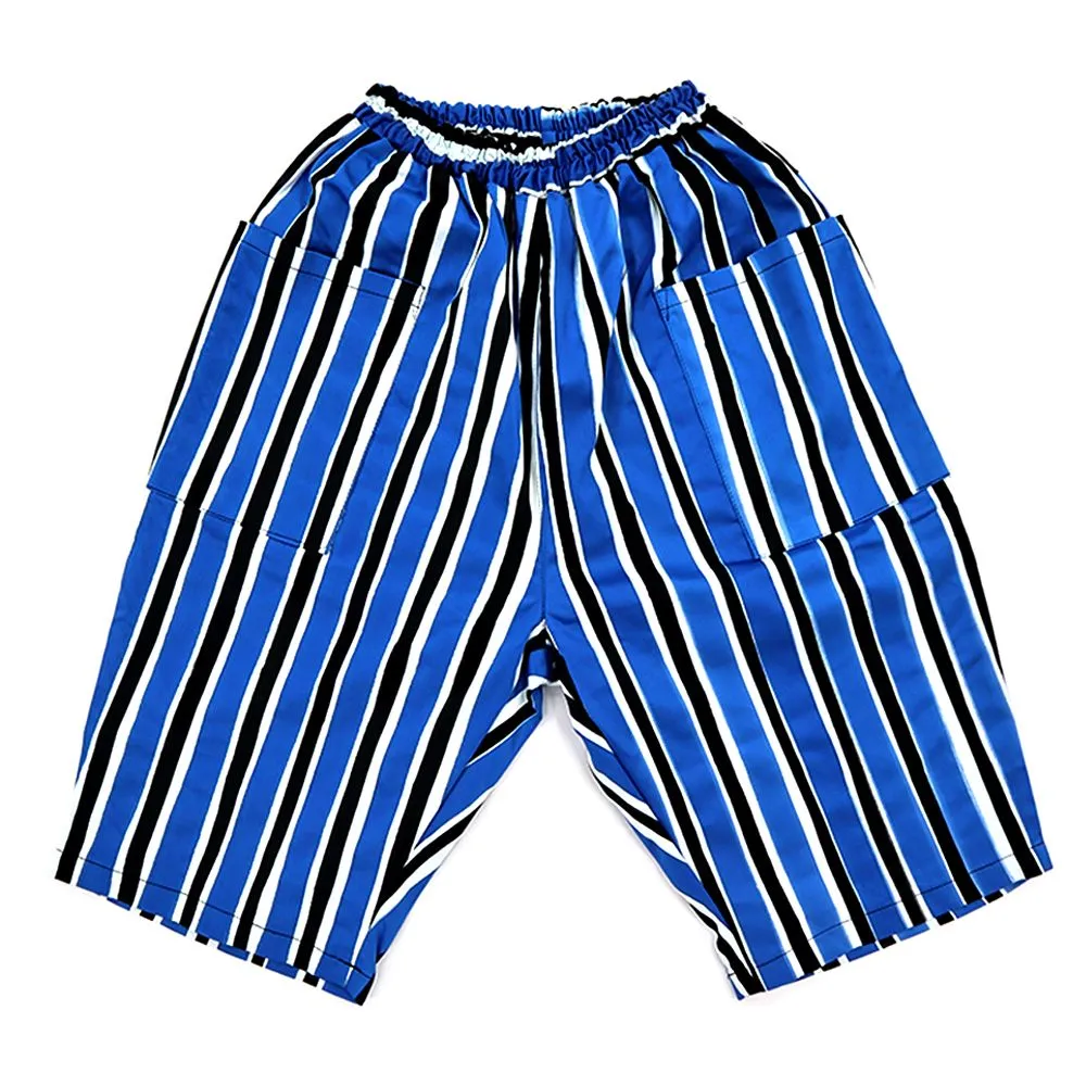 LAGOM Blue Short Pants : Black White and Blue Stripe Pattern Pants
