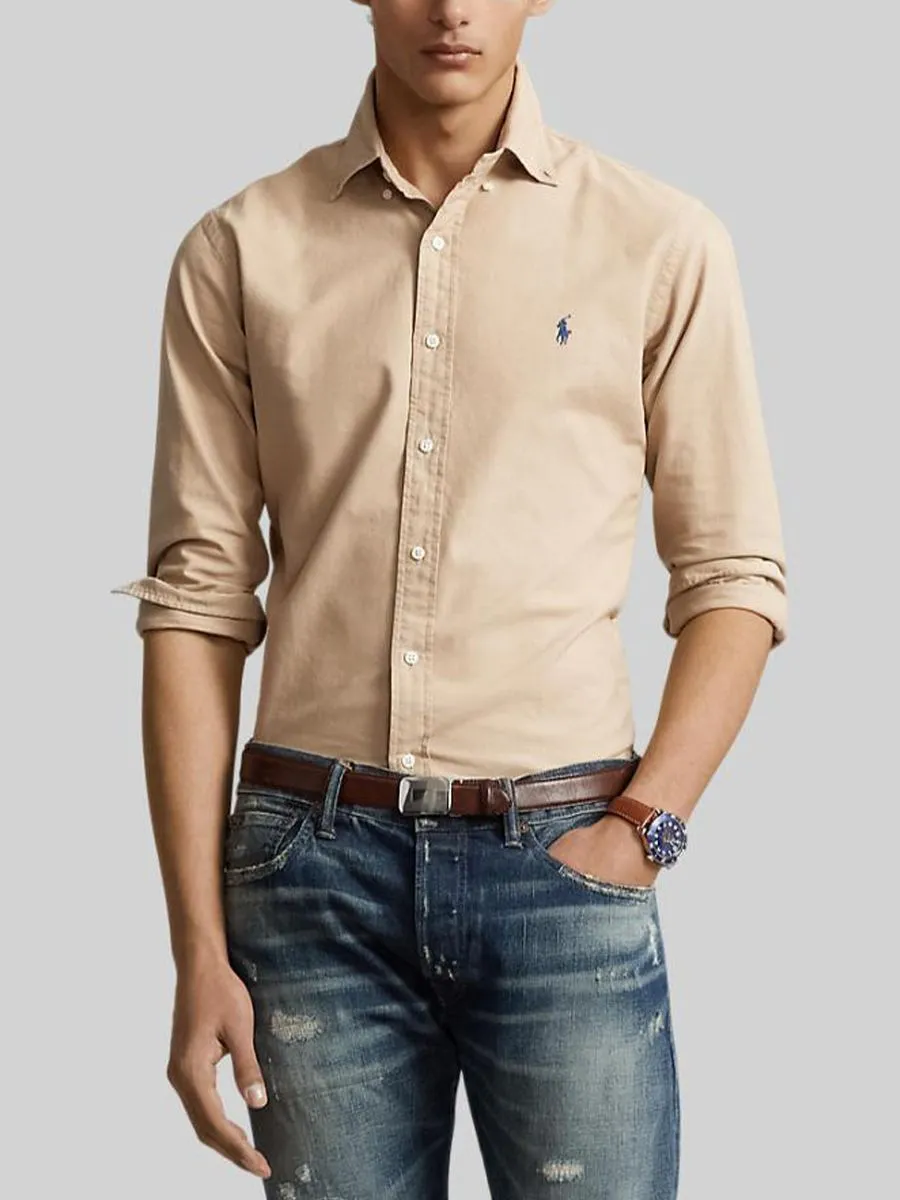 POLO RALPH LAUREN Men Shirt-Custom Fit Garment-Dyed Oxford Shirt-Medium Beige-260