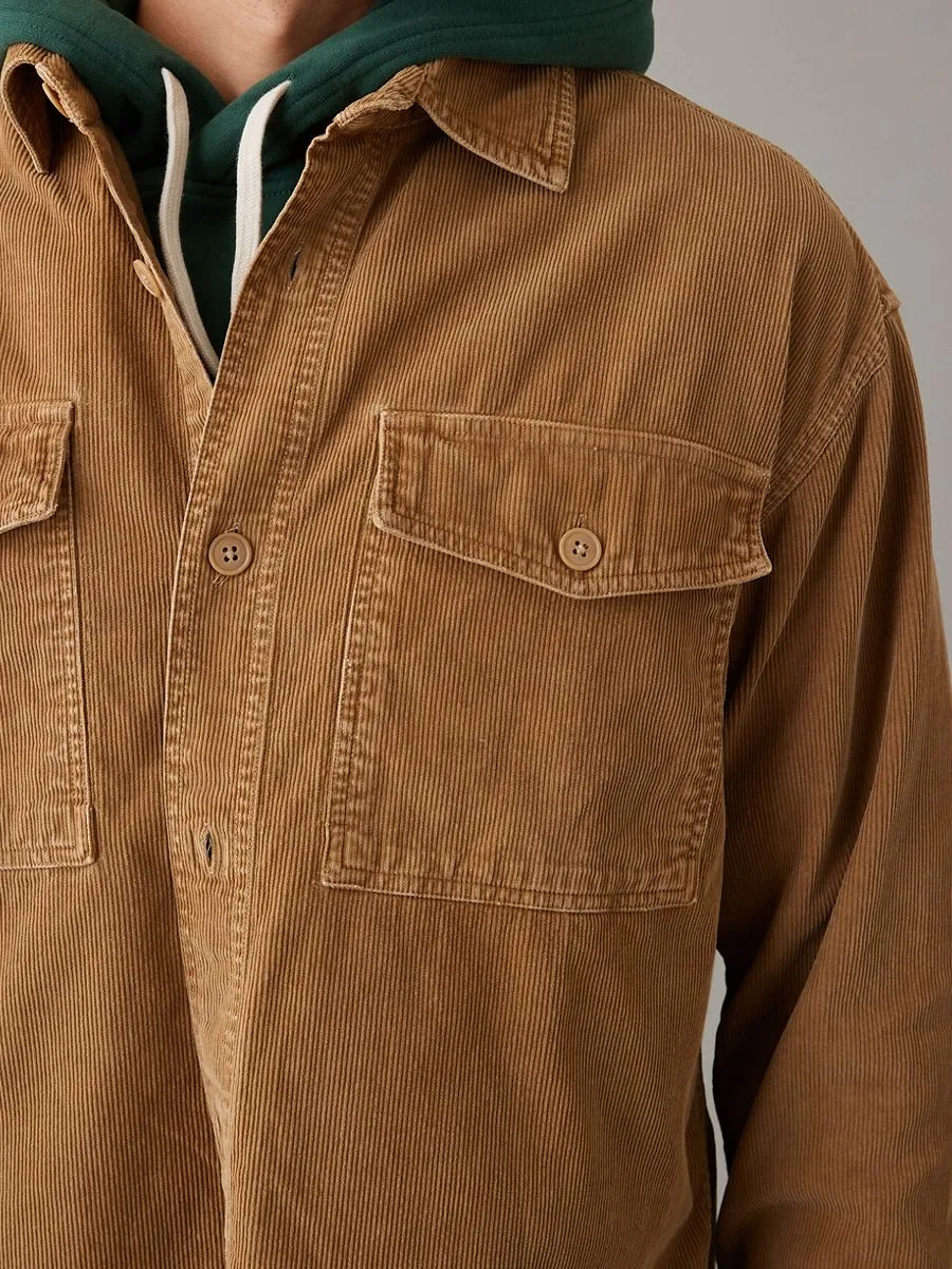 AMERICAN EAGLE MEN FIELD KHAKI GARMENT DYED CORDUROY OVERSHIRT 125 SOFT MUSLIN