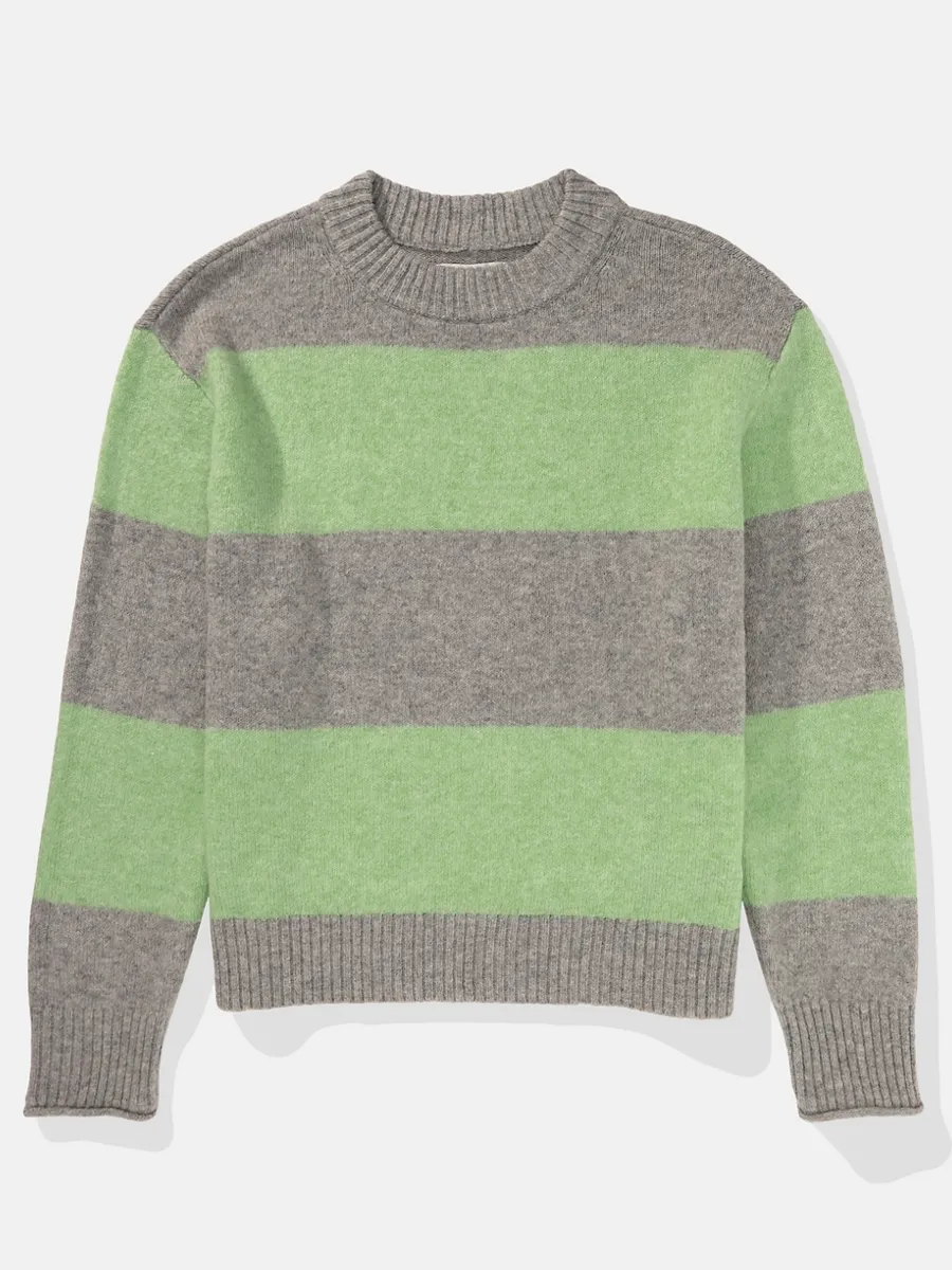 AMERICAN EAGLE WOMEN  LS CREW NECK PO RUGBY STRIPE 300 GREEN