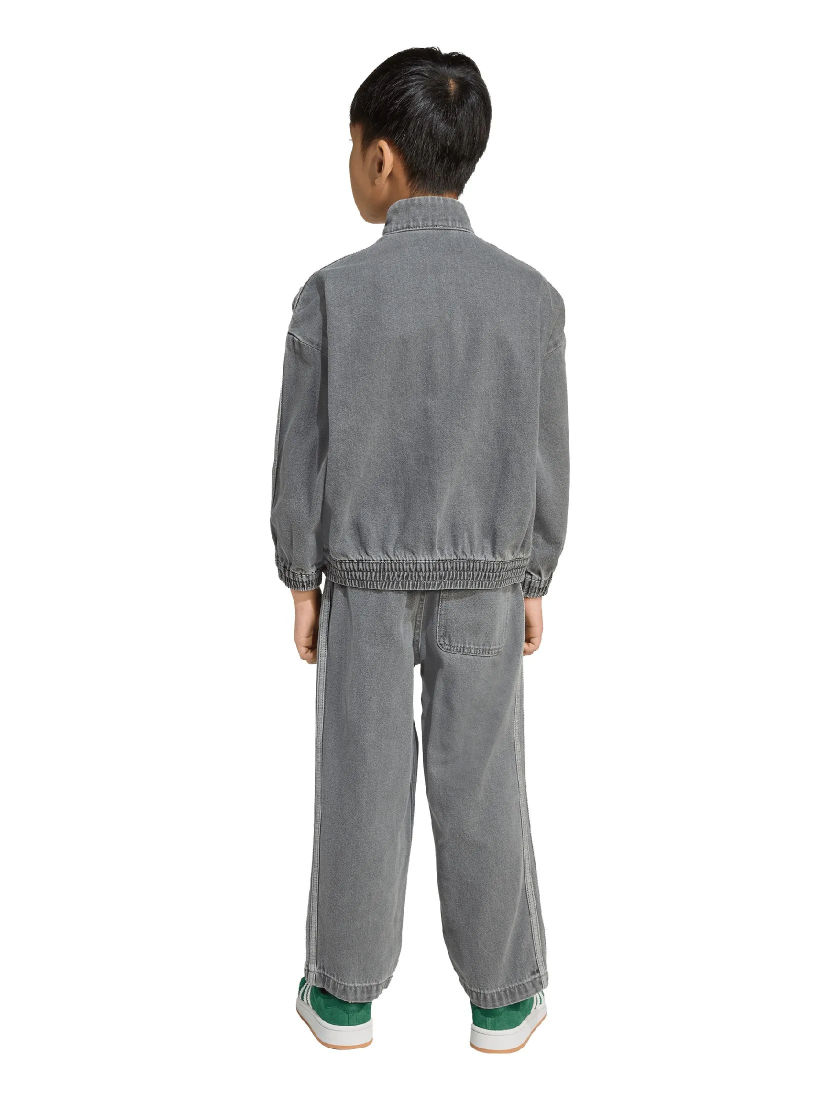 ADIDAS KIDS Unisex Toddler Denim Crew Jacket + Pants Set Grey Beige