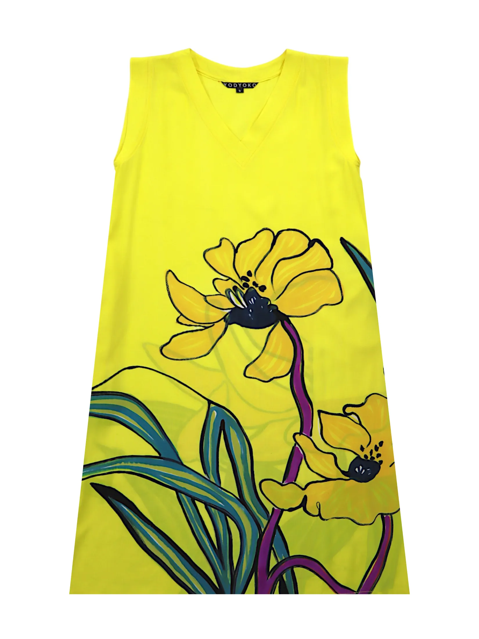 YODYOKO Woman Sleeveless Dress - Yellow : Golden Poppy of Summer Size - L