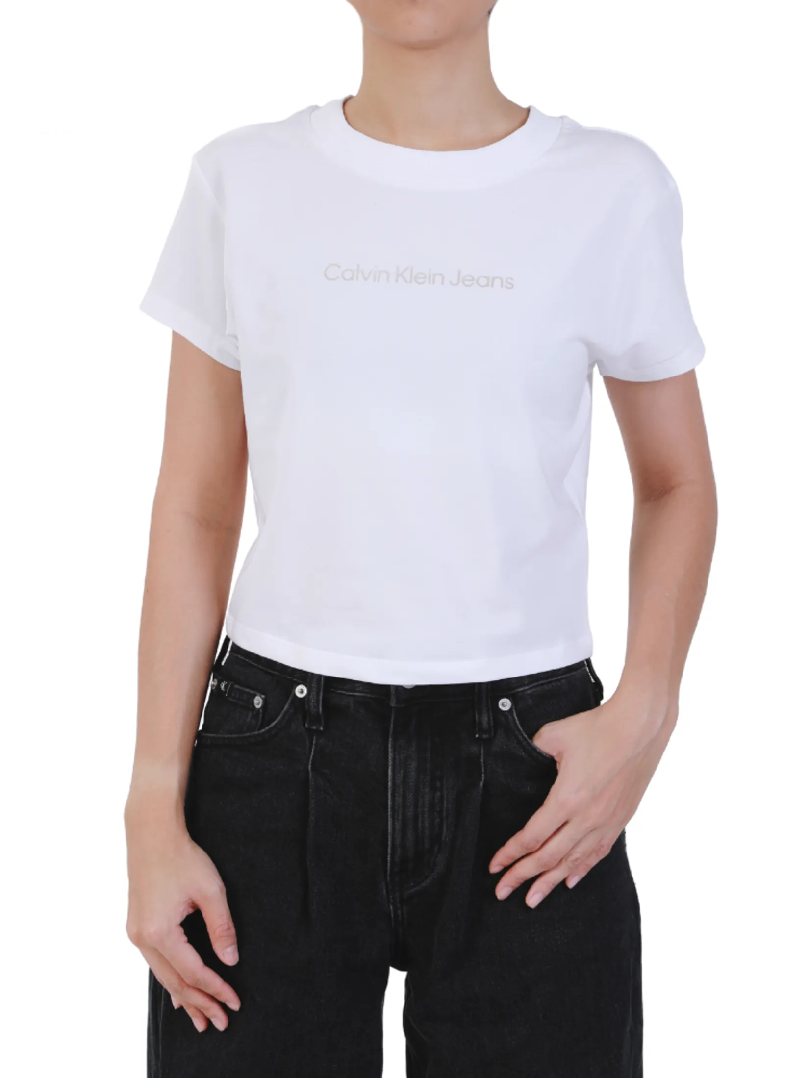 CALVIN KLEIN Women's Ckj Mono Logo Baby Tee White Size - M
