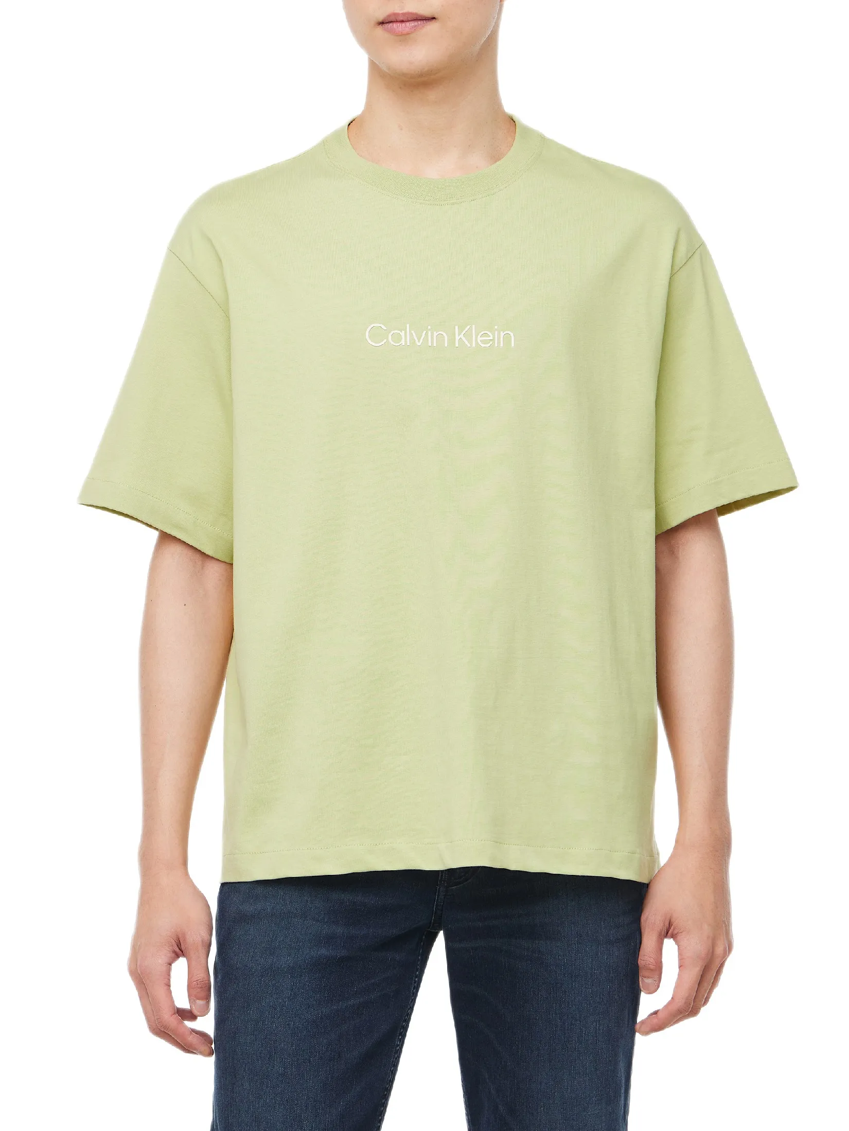 CALVIN KLEIN Men s Relaxed Fit Standard Logo Crew Neck Short Sleeve T-Shirt  Light green