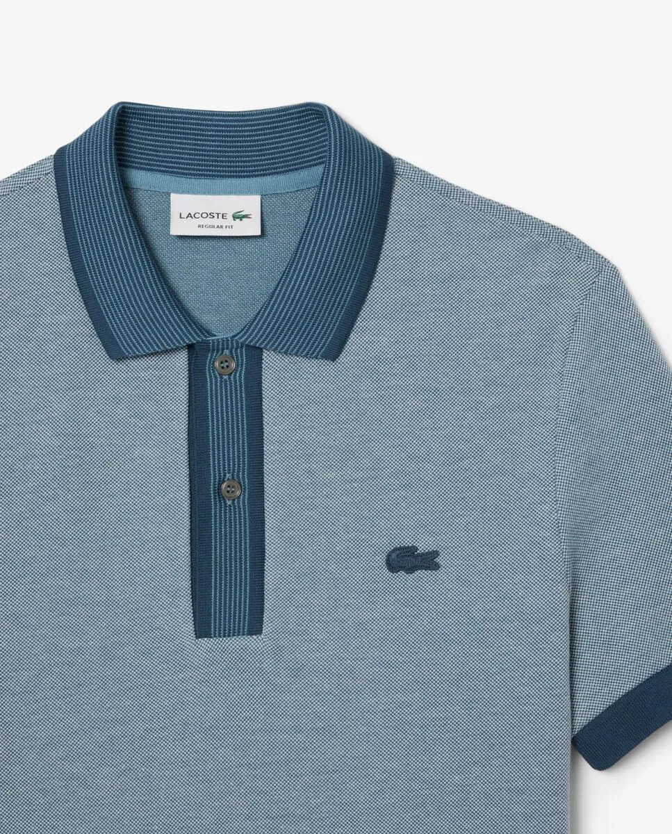 LACOSTE Regular Fit Contrast Caviar Texturized Piqu  Polo Shirt Blue