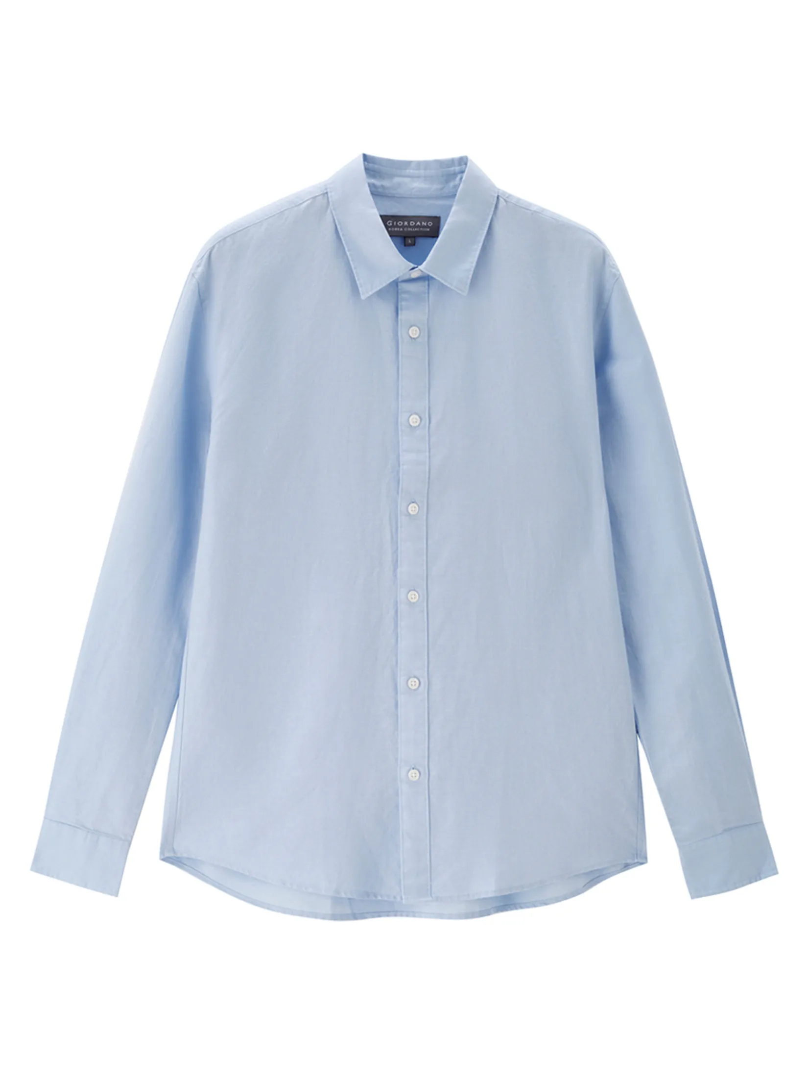 GIORDANO Men s Online Exclusive Regular Poplin Linen Shirt (Korea) Light Blue