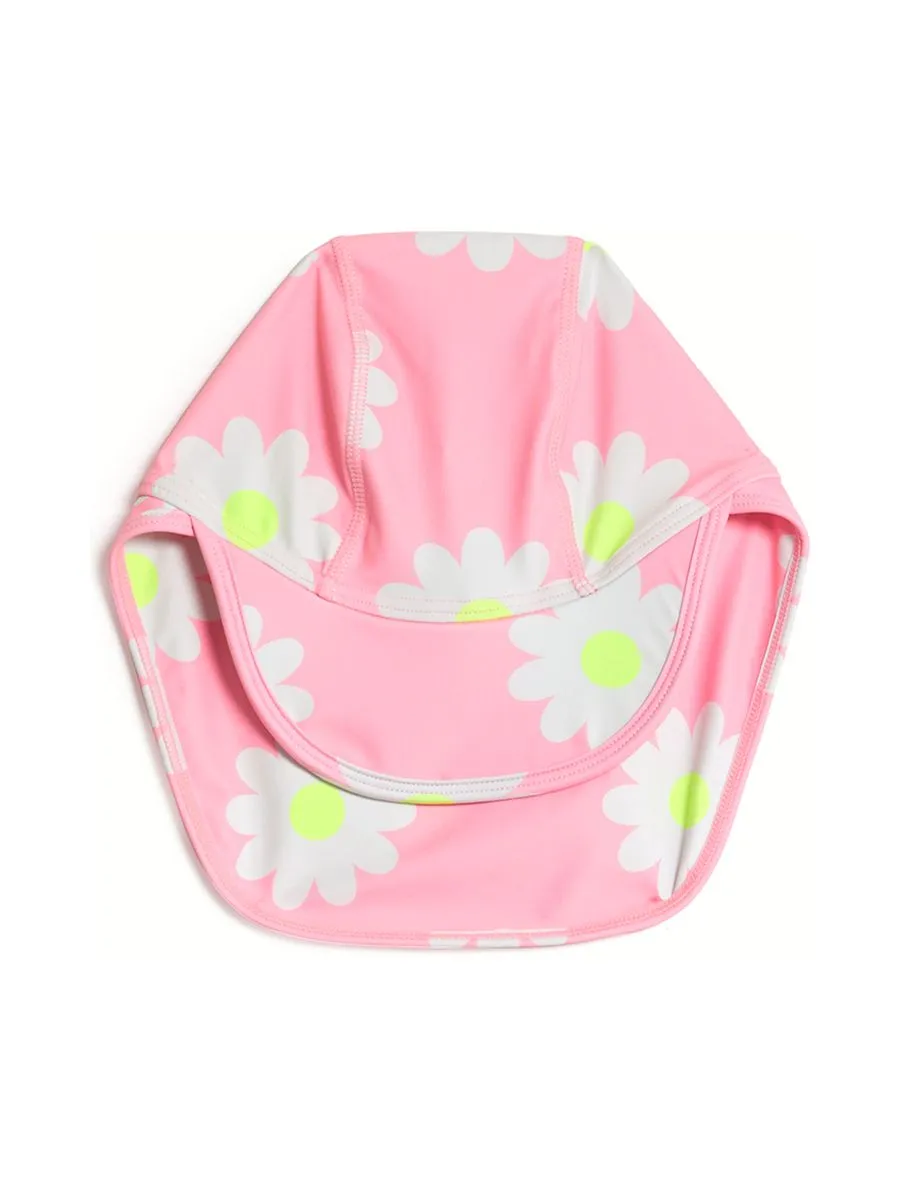 MARKS & SPENCER KIDS Girl Toddler swimsuit with Sun Hat All In One Daisy Print Pink Mix