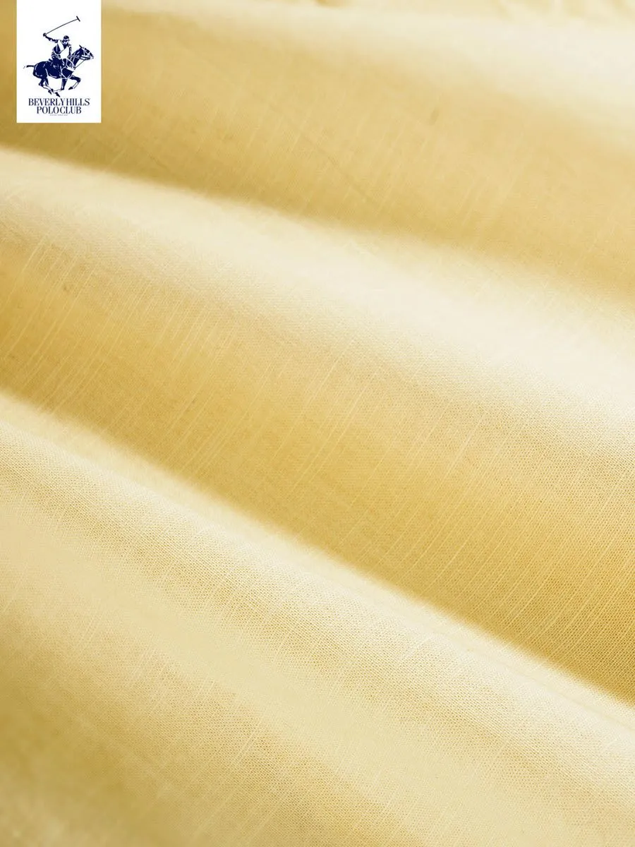 BEVERLY HILLS POLO CLUB Men Cotton Linen Relax Fit Shirt Long Sleeve, Yellow