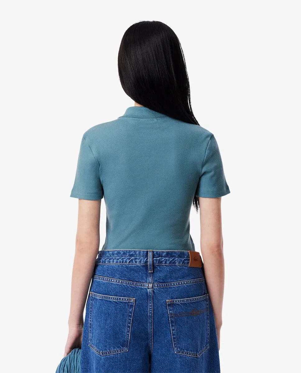 LACOSTE Slim Fit L.12.D Ribbed Cotton Polo Shirt Blue