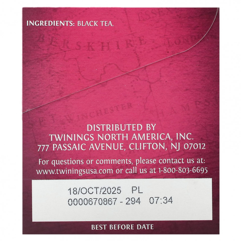 Twinings, Чистый черный чай, английский полдник, 20 чайных пакетиков, 40 г (1,41 унции)