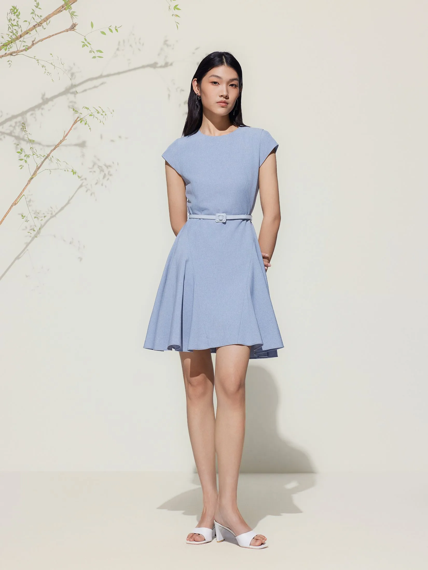 G2000 Women Clothing Water & Oil Repellent Cap Sleeve Flare Dress Fit & Flare Shape - Blue