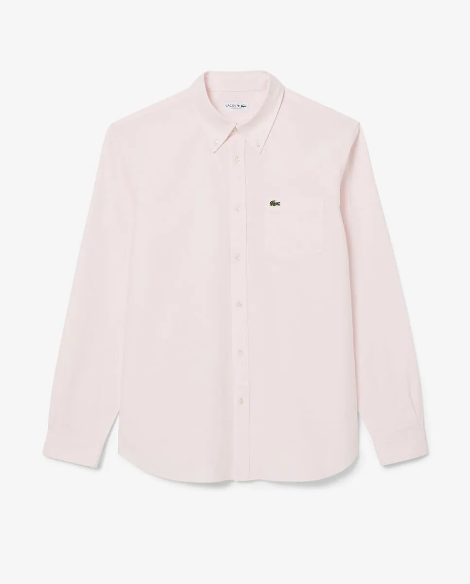 LACOSTE Regular Fit Long Sleeved Oxford Shirt Pink