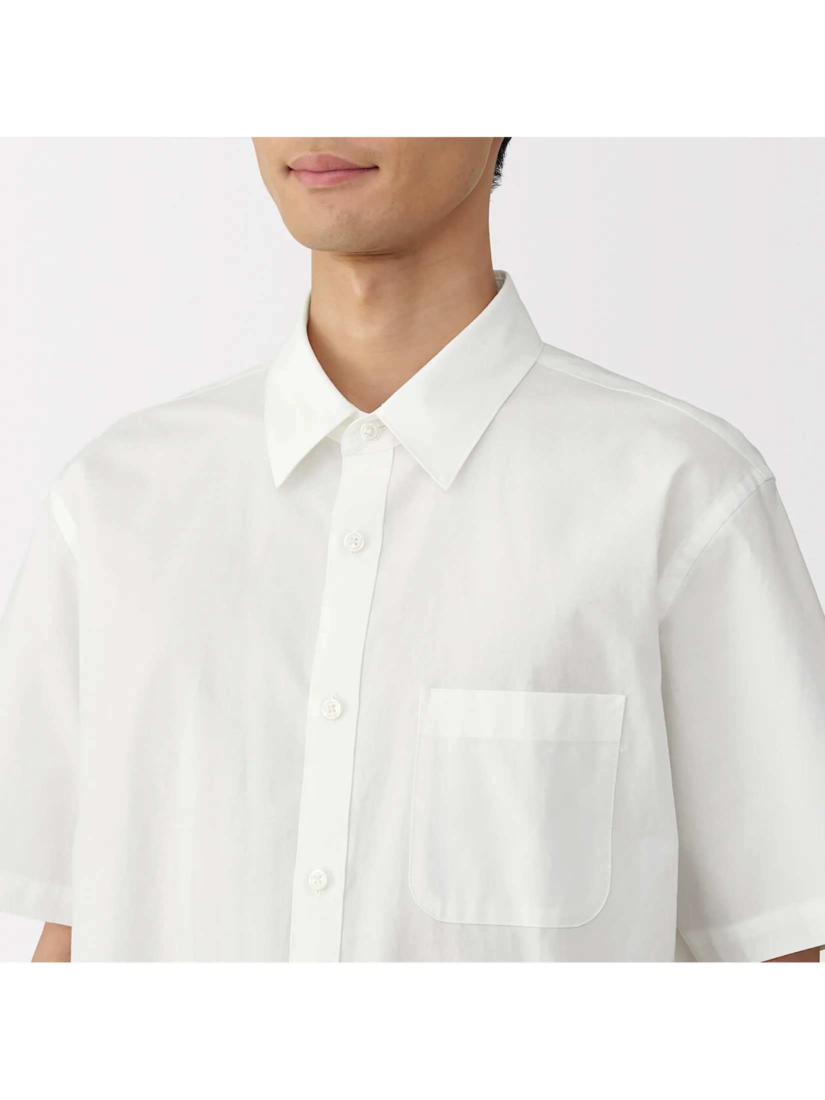MUJI Men Shirt Short Sleeve Washed Broadcloth White