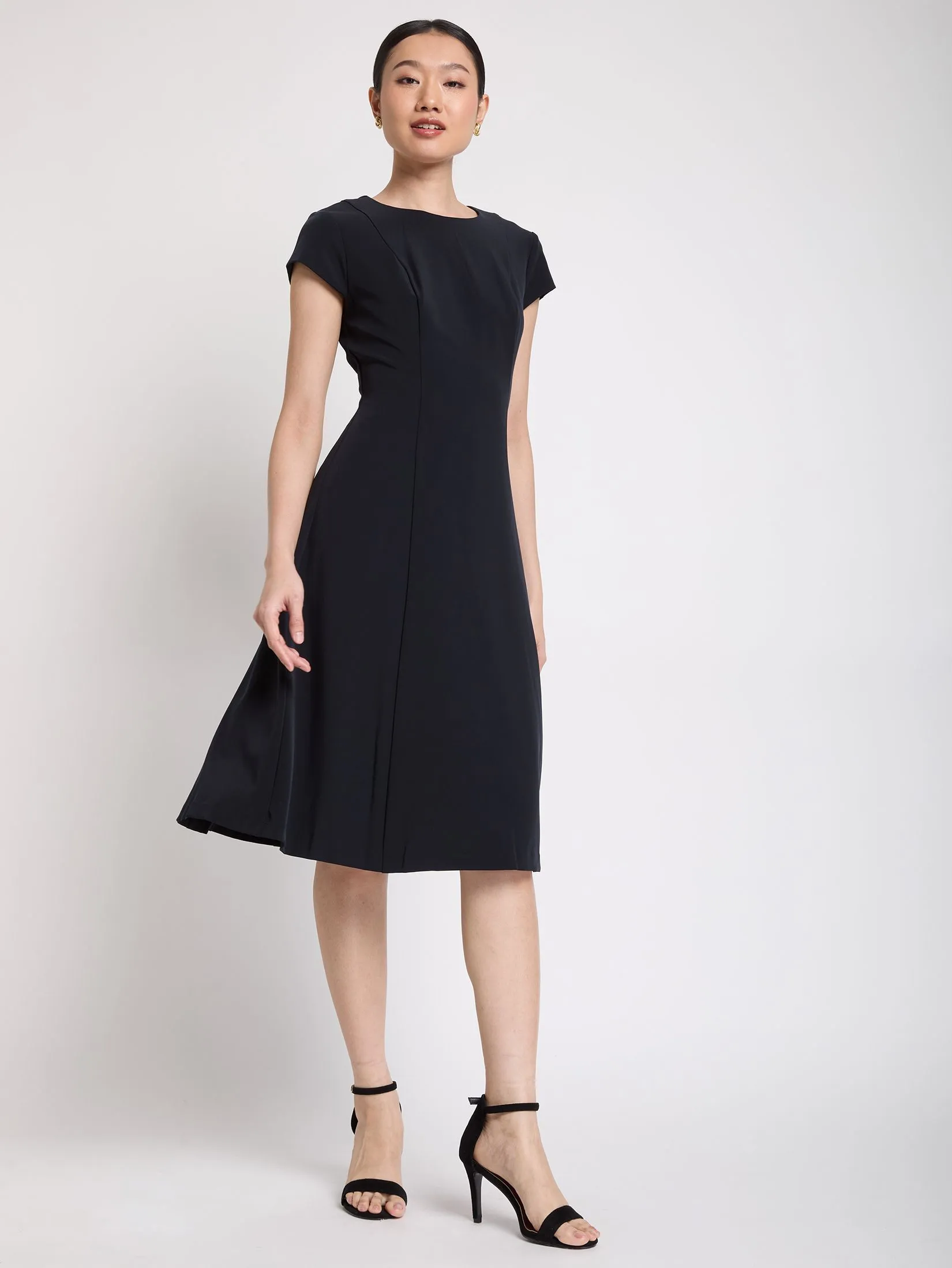 EXPRESSIONS Women Dress Cap Sleeves With Front Stitch Detail