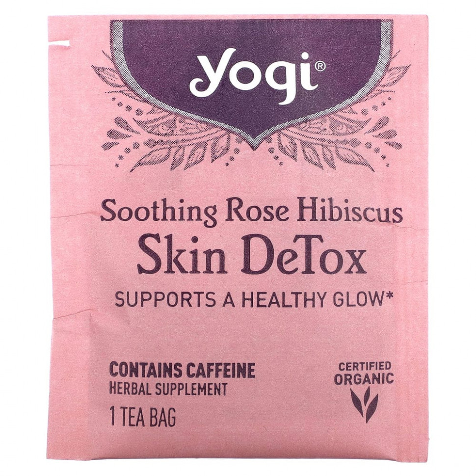 Yogi Tea, Skin DeTox, успокаивающий чай с розой и гибискусом, 16 чайных пакетиков, 32 г (1,12 унции)