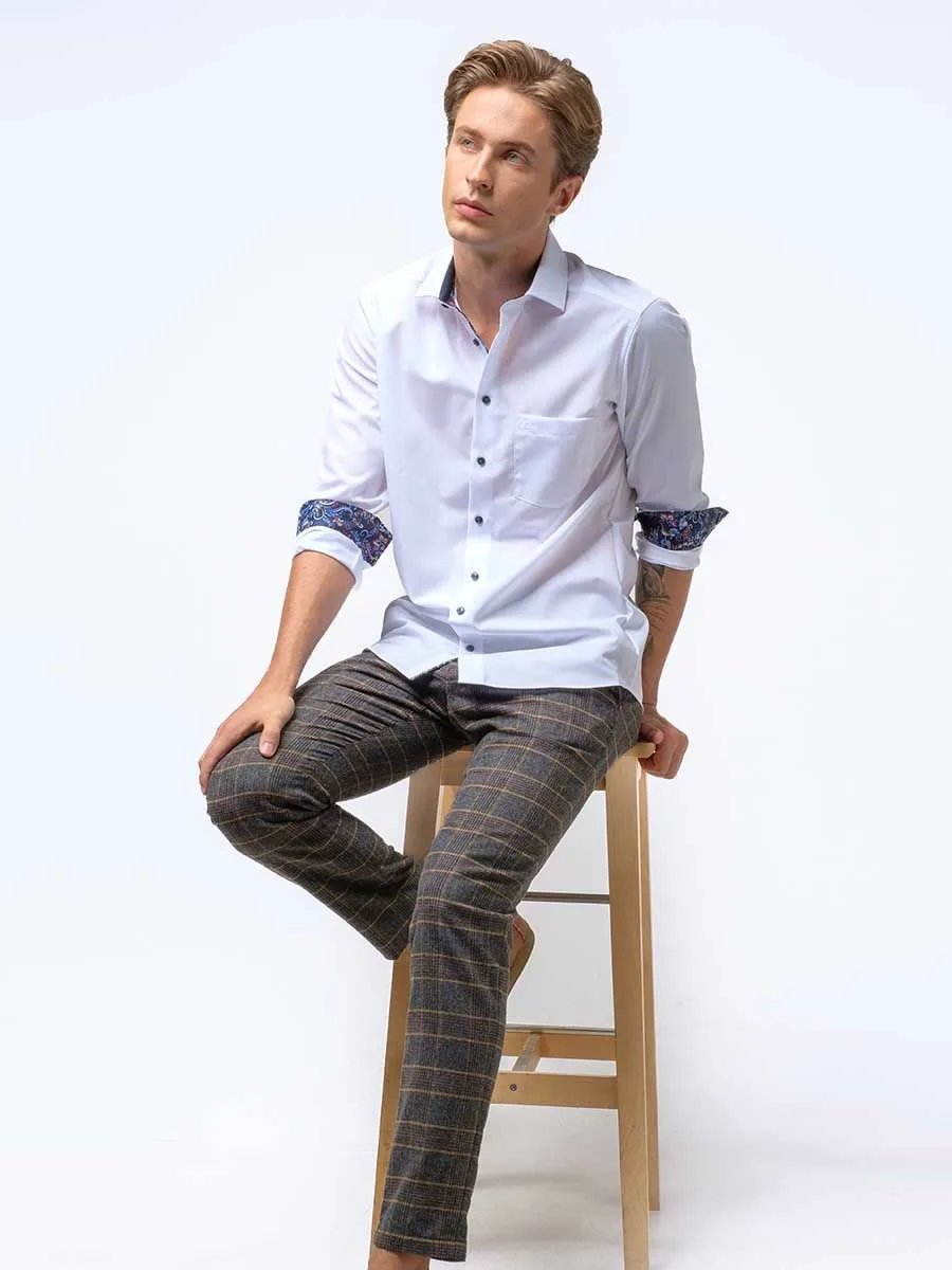 OLYMP MEN SHIRT LONG SLEEVES MODERN FIT WHITE EASY IRON