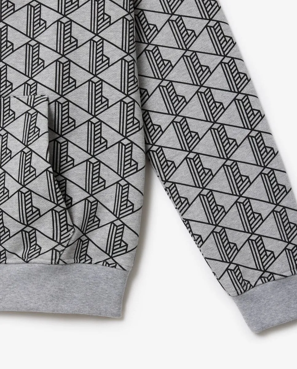 LACOSTE Monogram Fleece Hoodie Grey