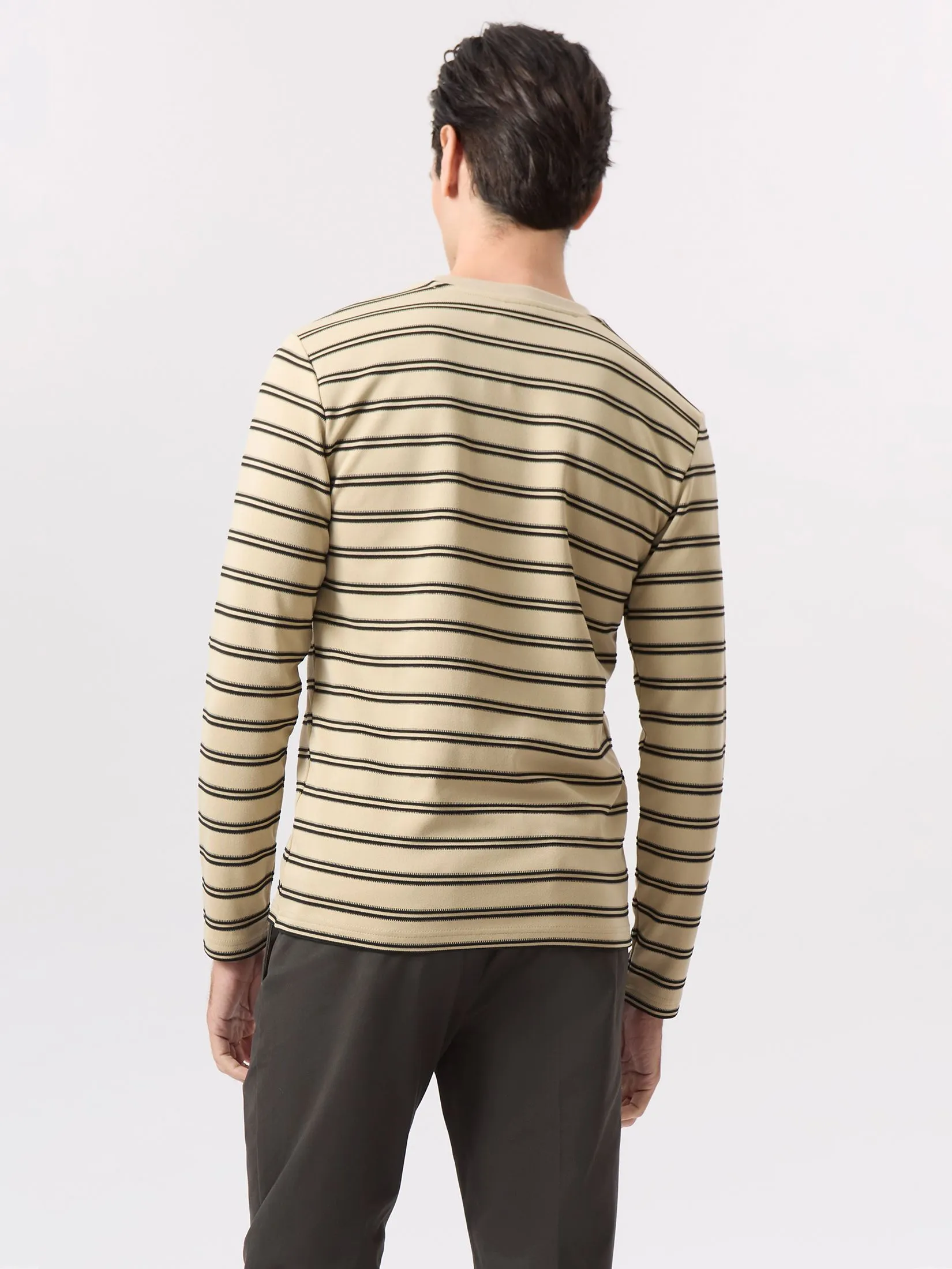 LTD Striped Long-Sleeve T-shirt Men Beige