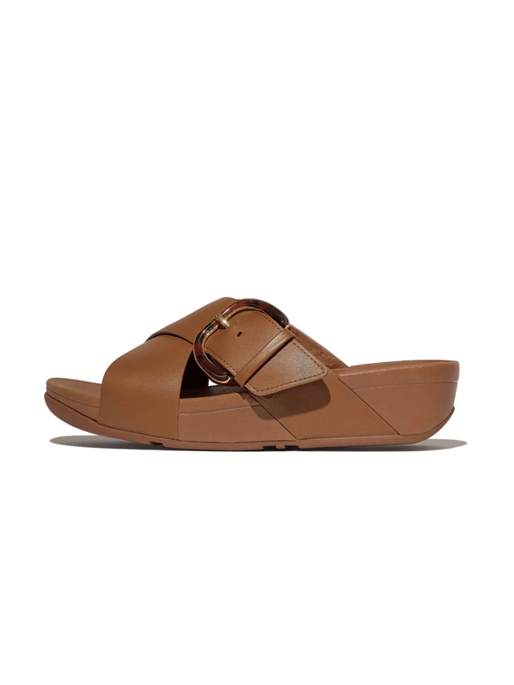 FitFlop™ WOMEN'S LULU RESIN-BUCKLE CROSS SLIDES BROWN