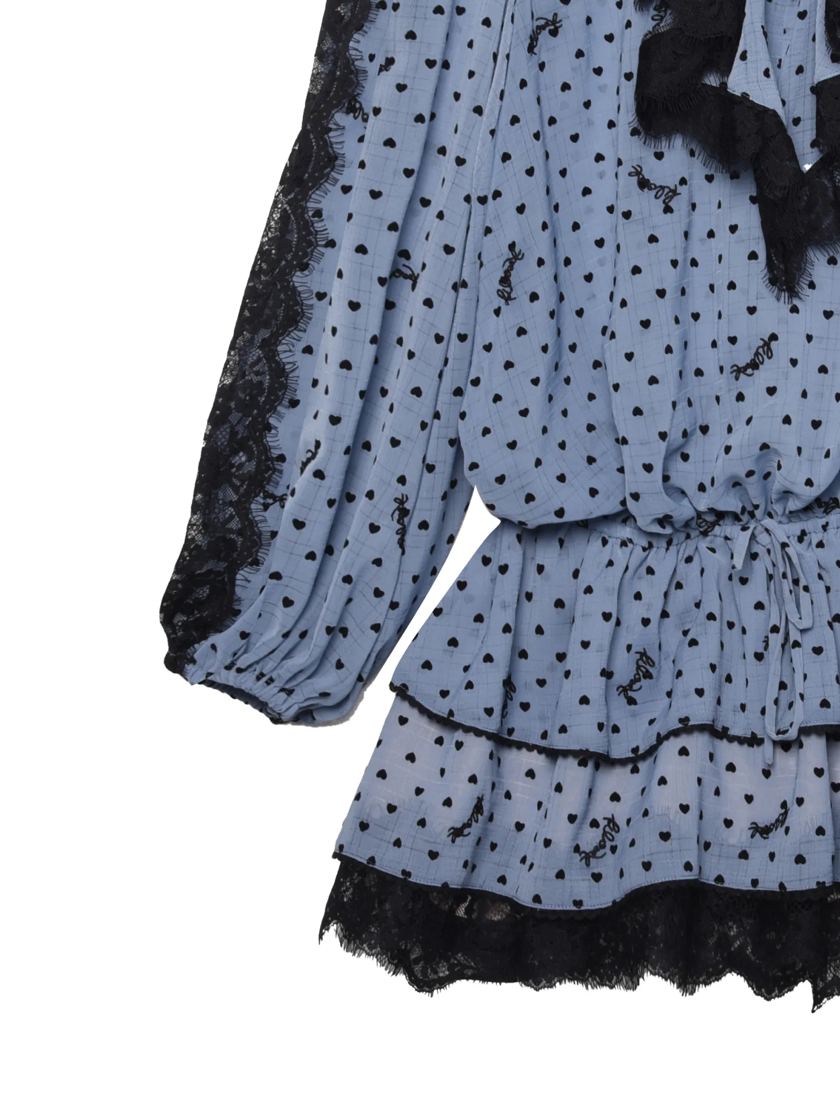 KLOSET (PF25) Women Lace-Trim Tiered Mini Dress Blue