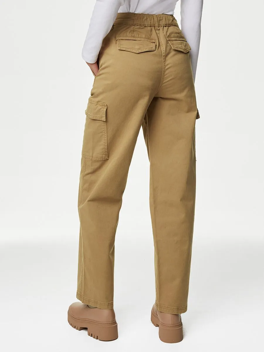 MARKS & SPENCER Women Straight Leg Cargo Trousers Cotton Rich