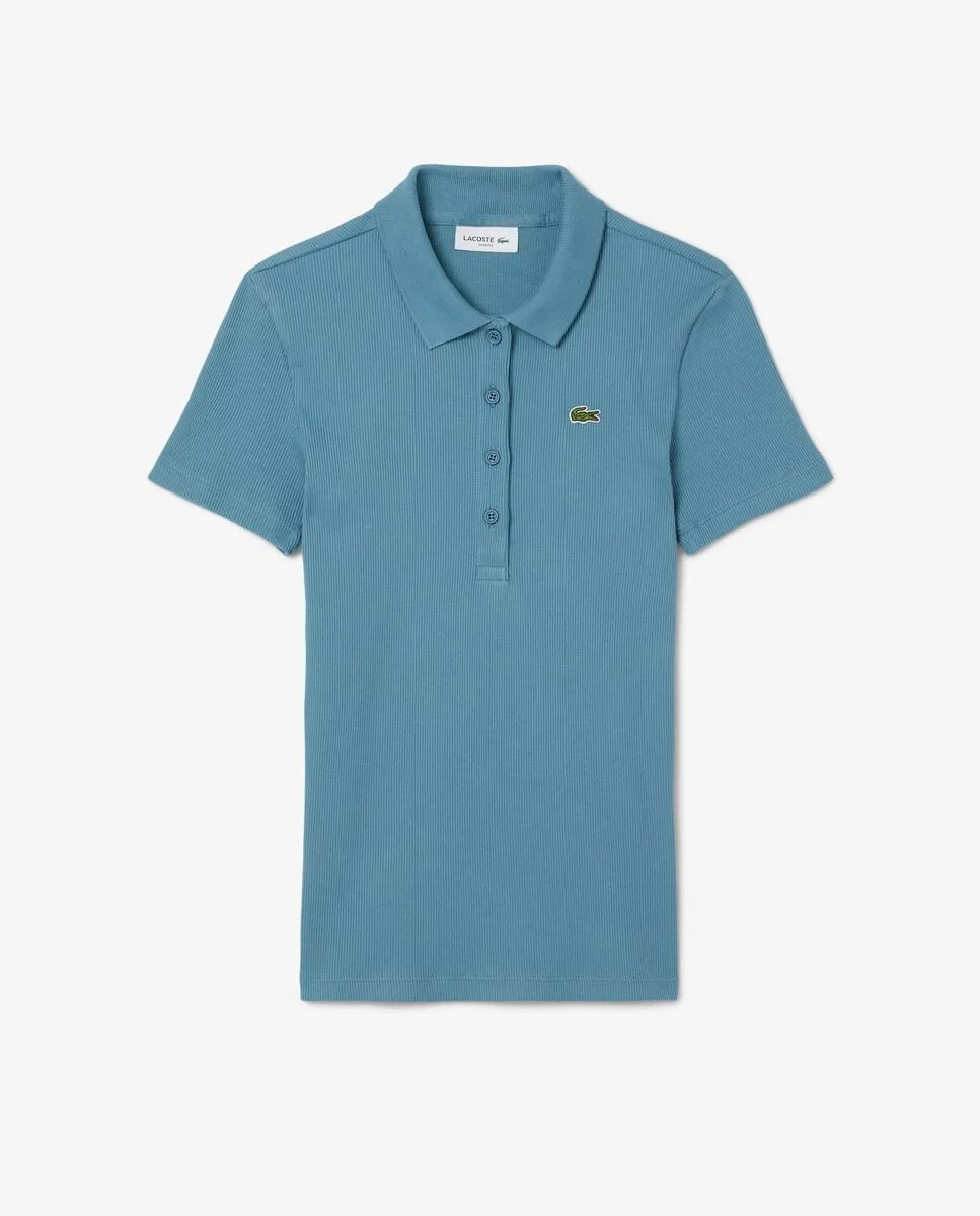 LACOSTE Slim Fit L.12.D Ribbed Cotton Polo Shirt Blue