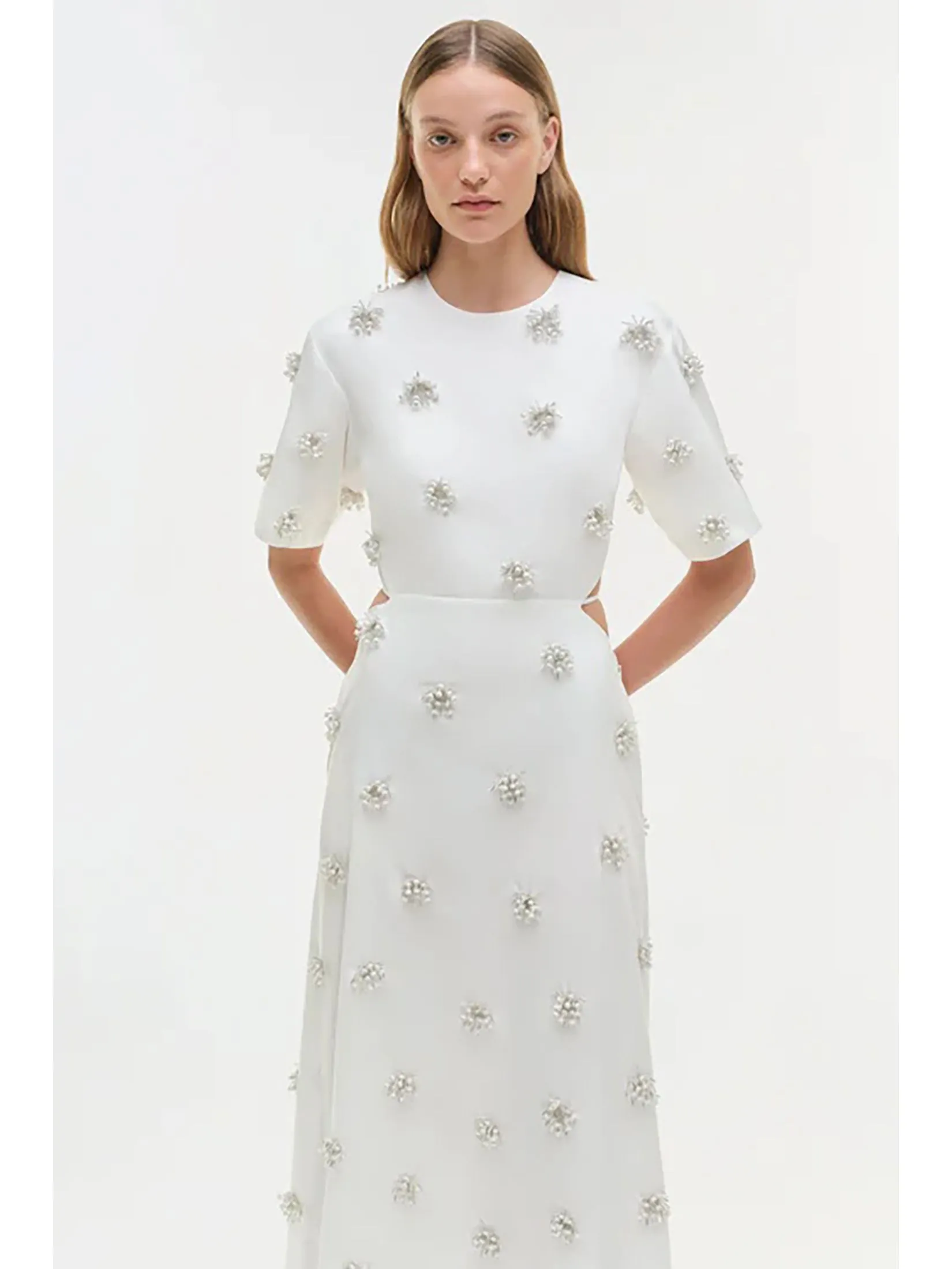 SIMKHAI Women Midi Dress Short Sleeves Starla White